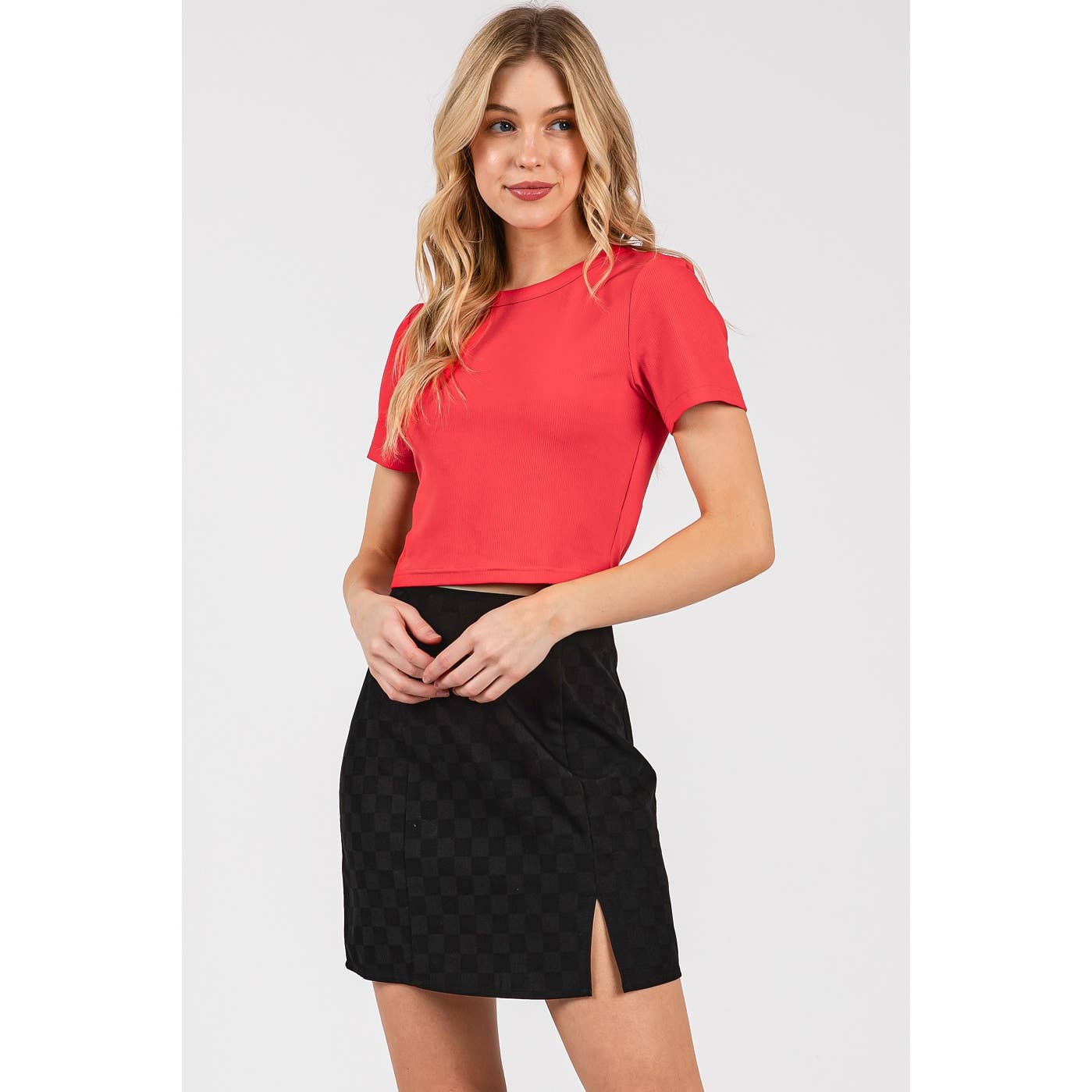 mittoshop - RIBBED ROUND NECK SHORT SLEEVE BASIC CROP TEE