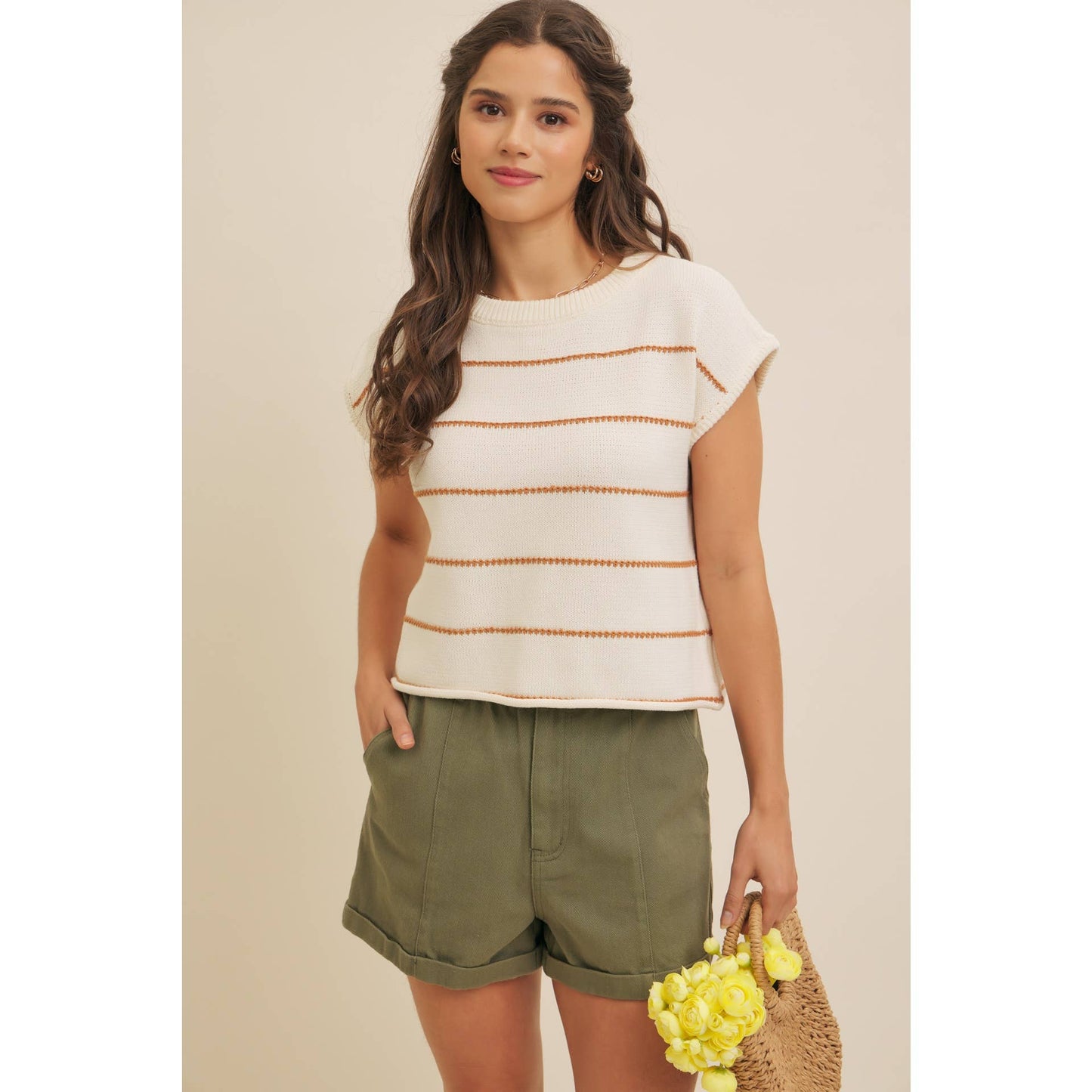 STITCH DETAILED STRIPE SWEATER TOP