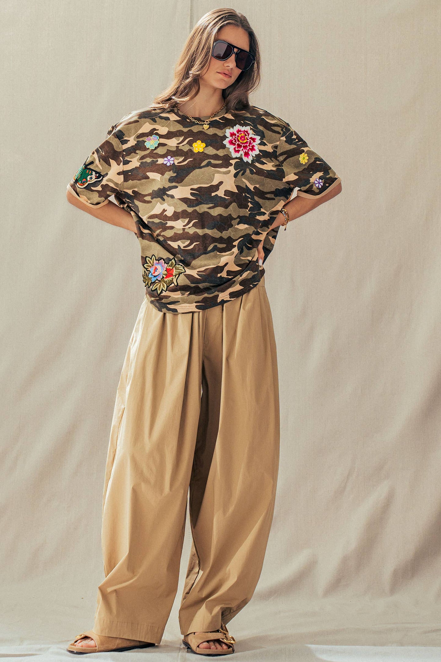 Camo Floral Patch Oversized Cotton Tee