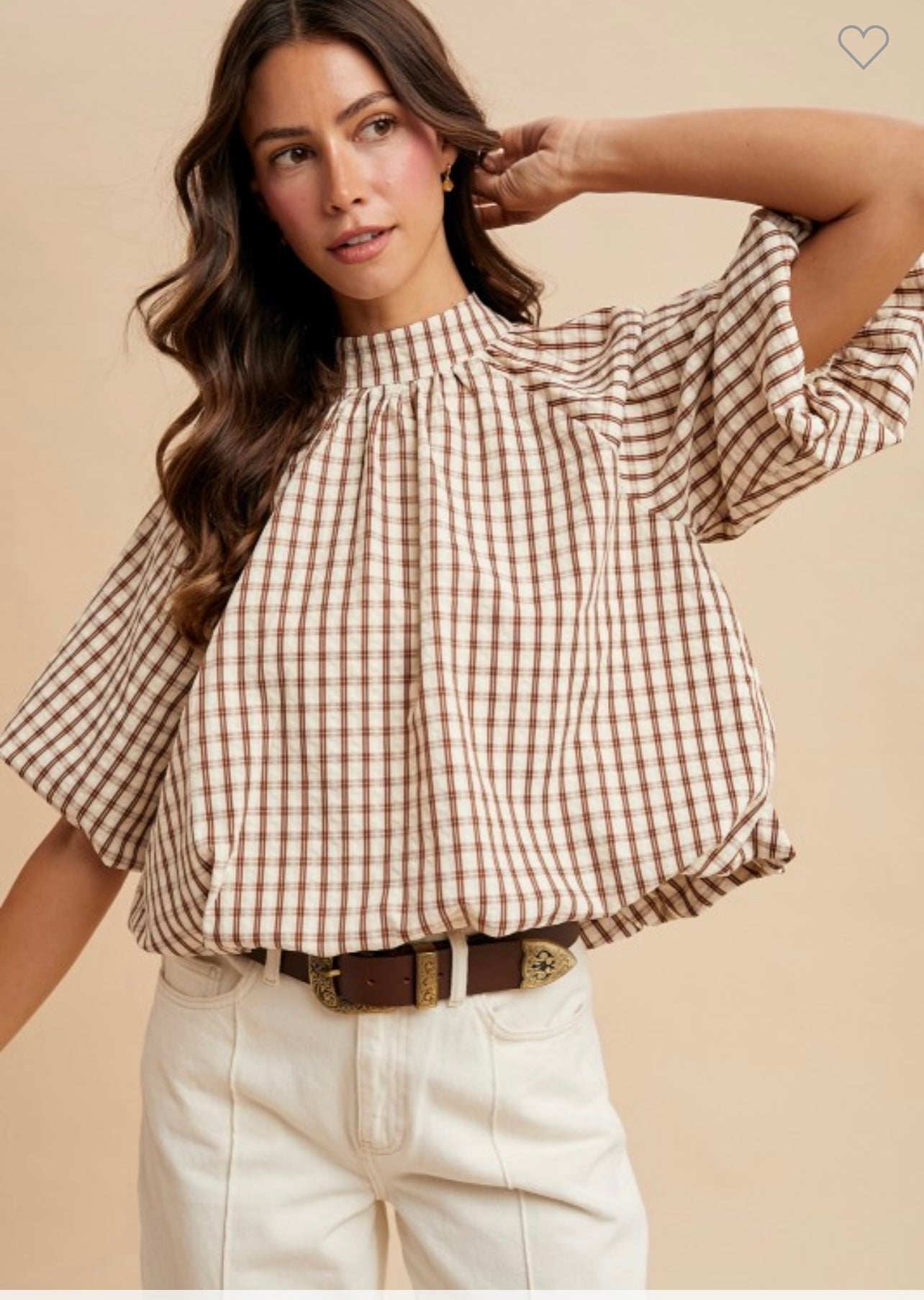 Checker back bow bubble blouse
