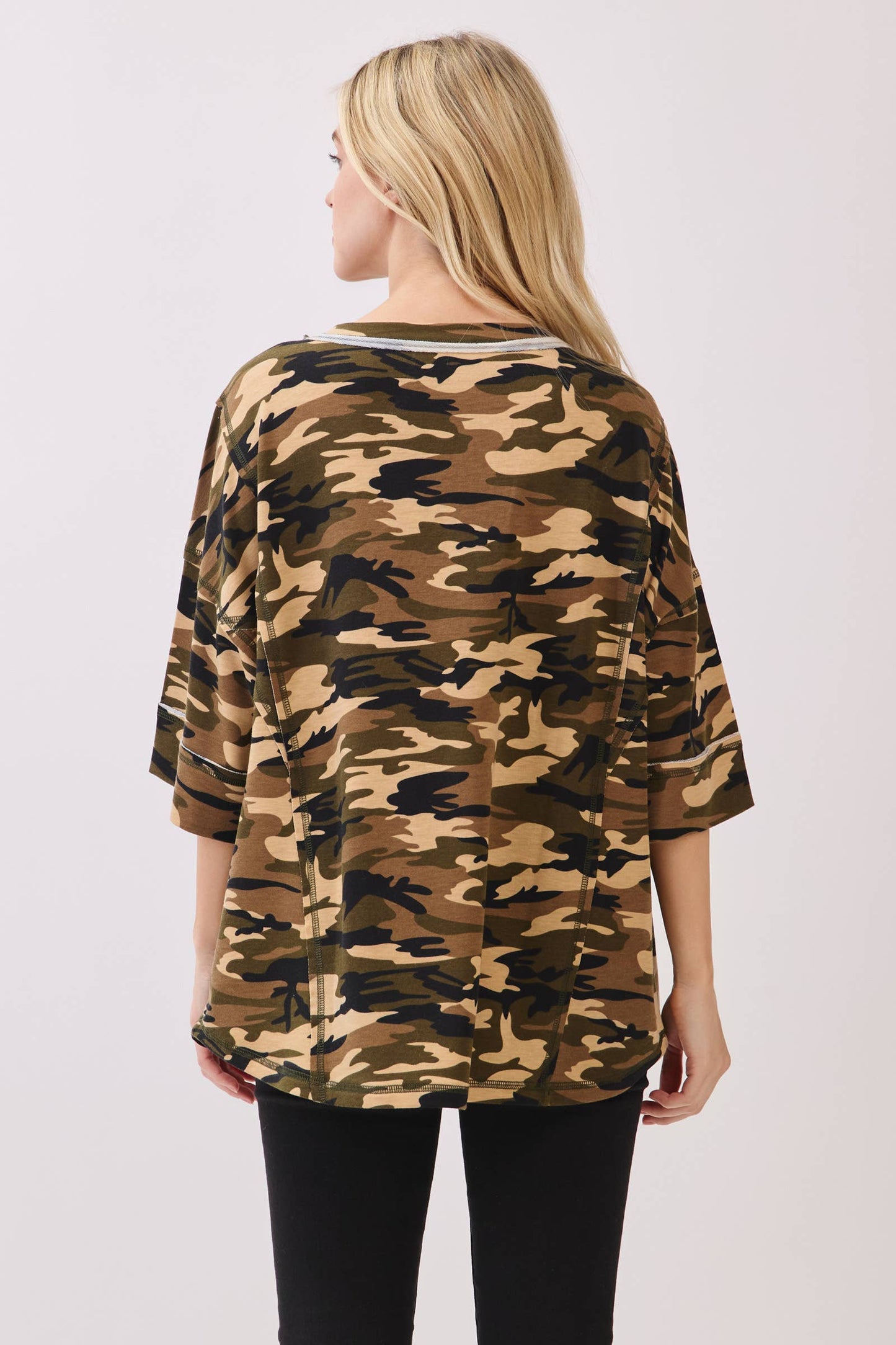 Relaxed Camo Stitch Detail Top