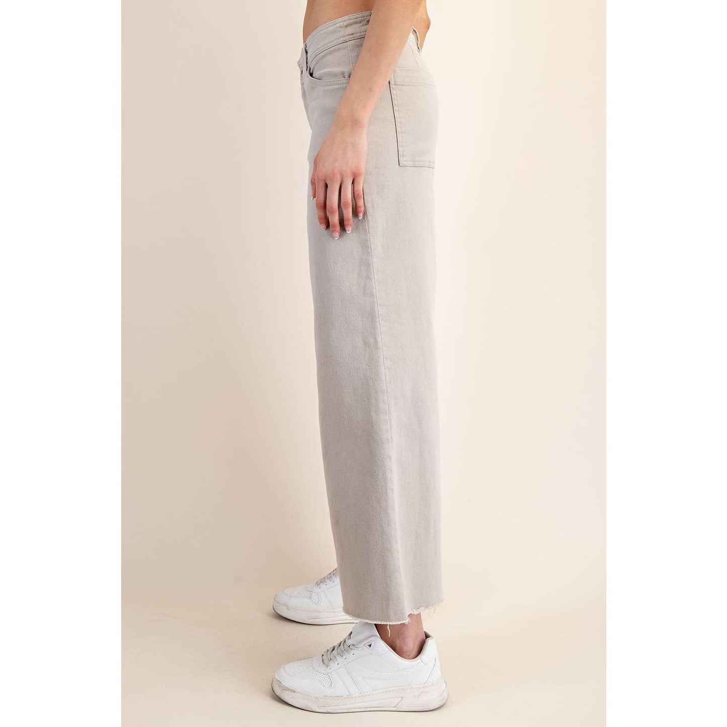 COTTON TWILL WIDE LEG ANKLE PANT