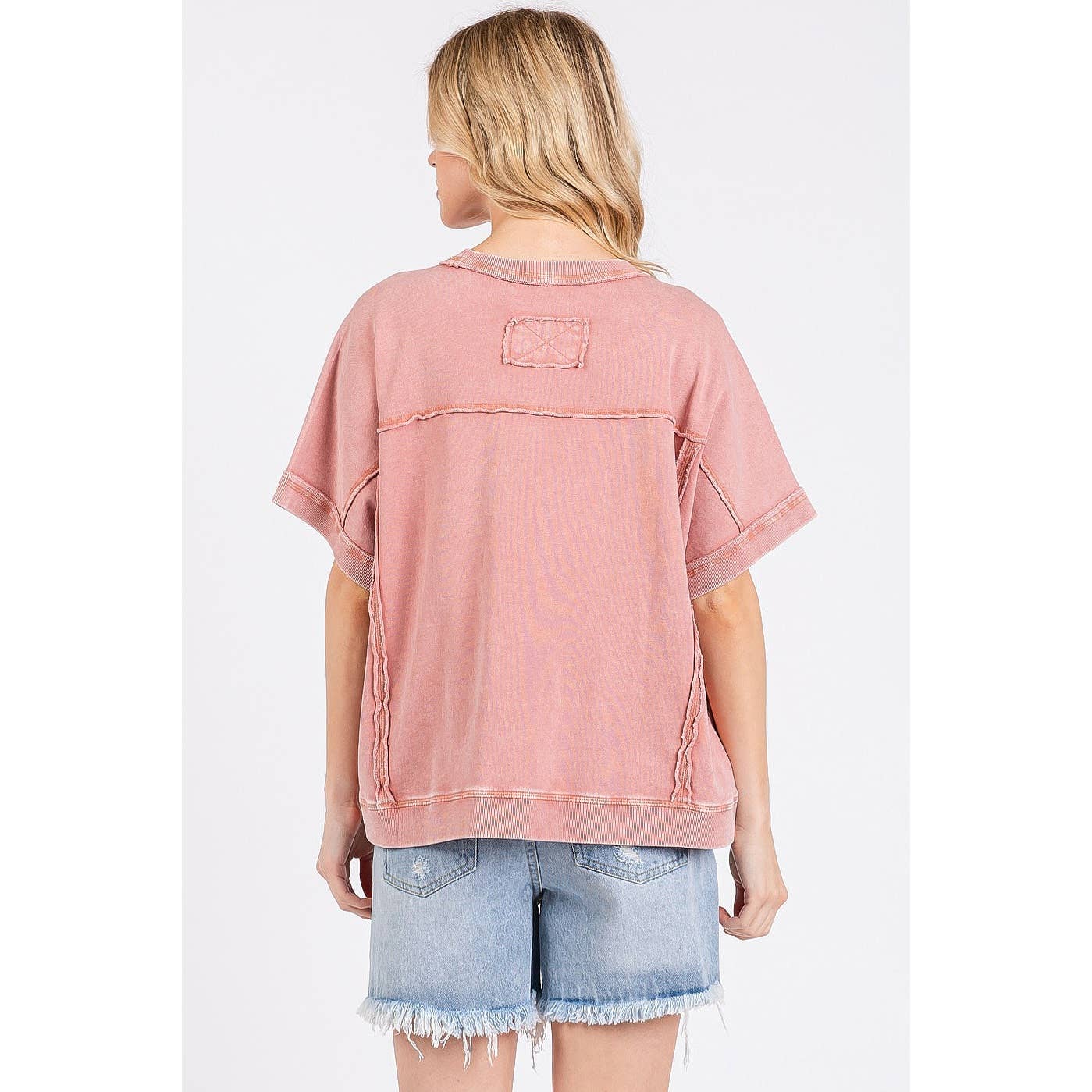MINERAL WASH FRENCH TERRY CREW NECK CASUAL TOP