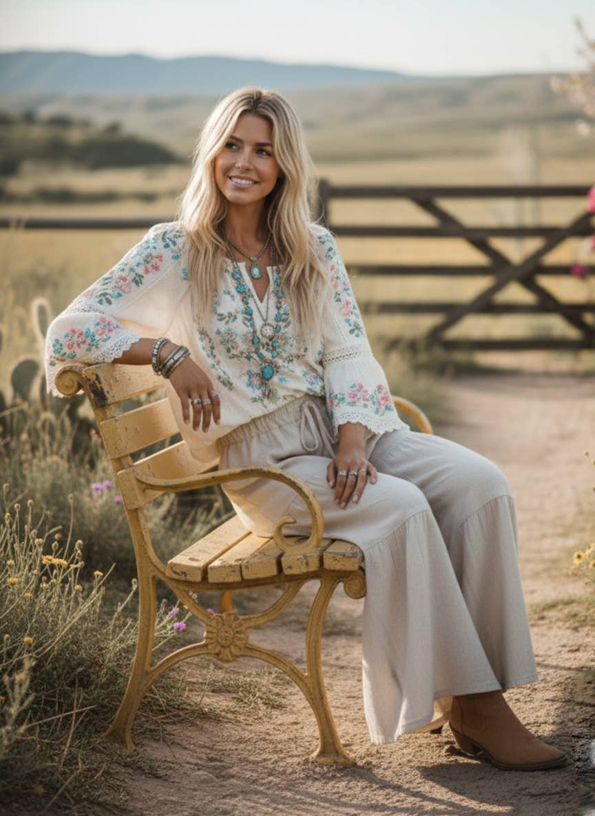 Linen Blend Tiered Wide Leg Palazzo Pants