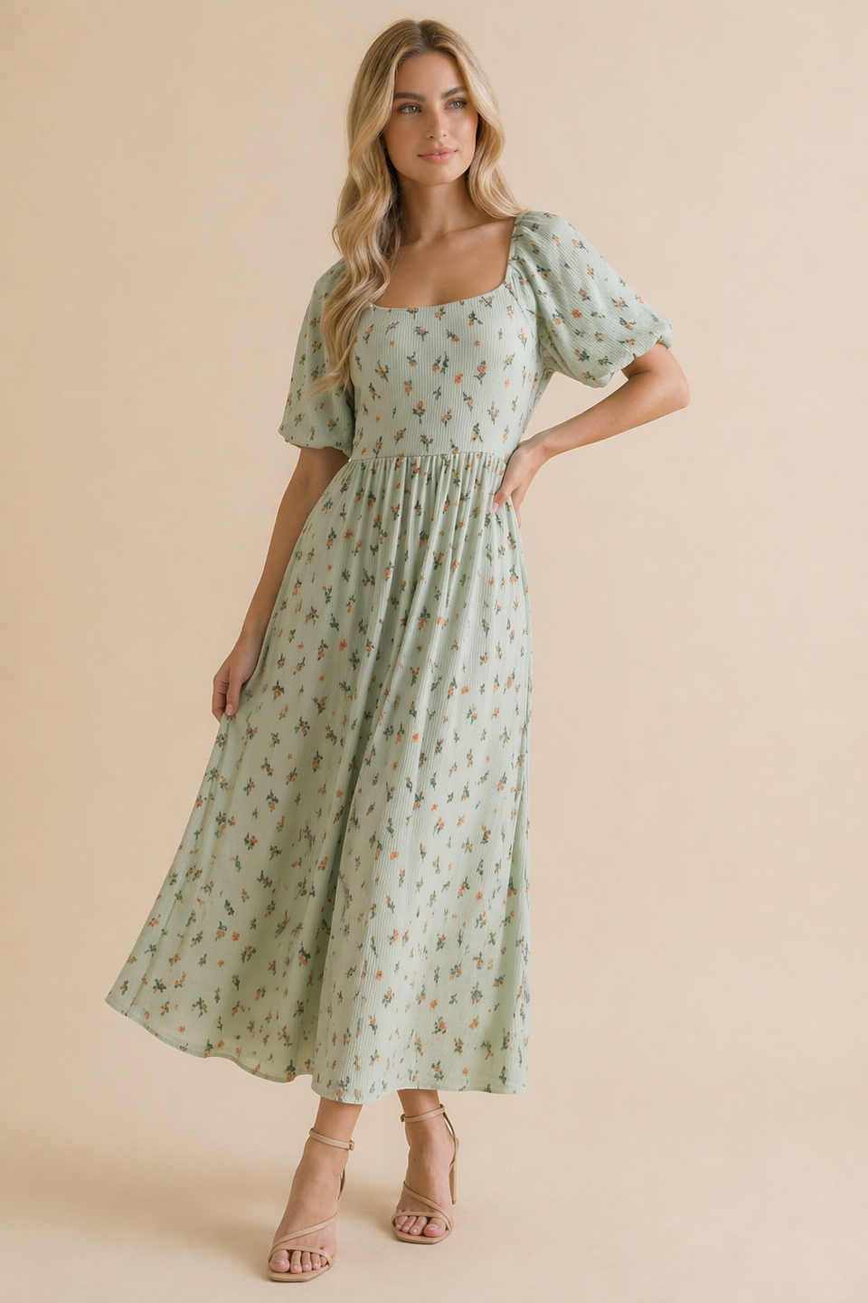 Haptics - Square Neck Floral Babydoll Rib Knit Dress