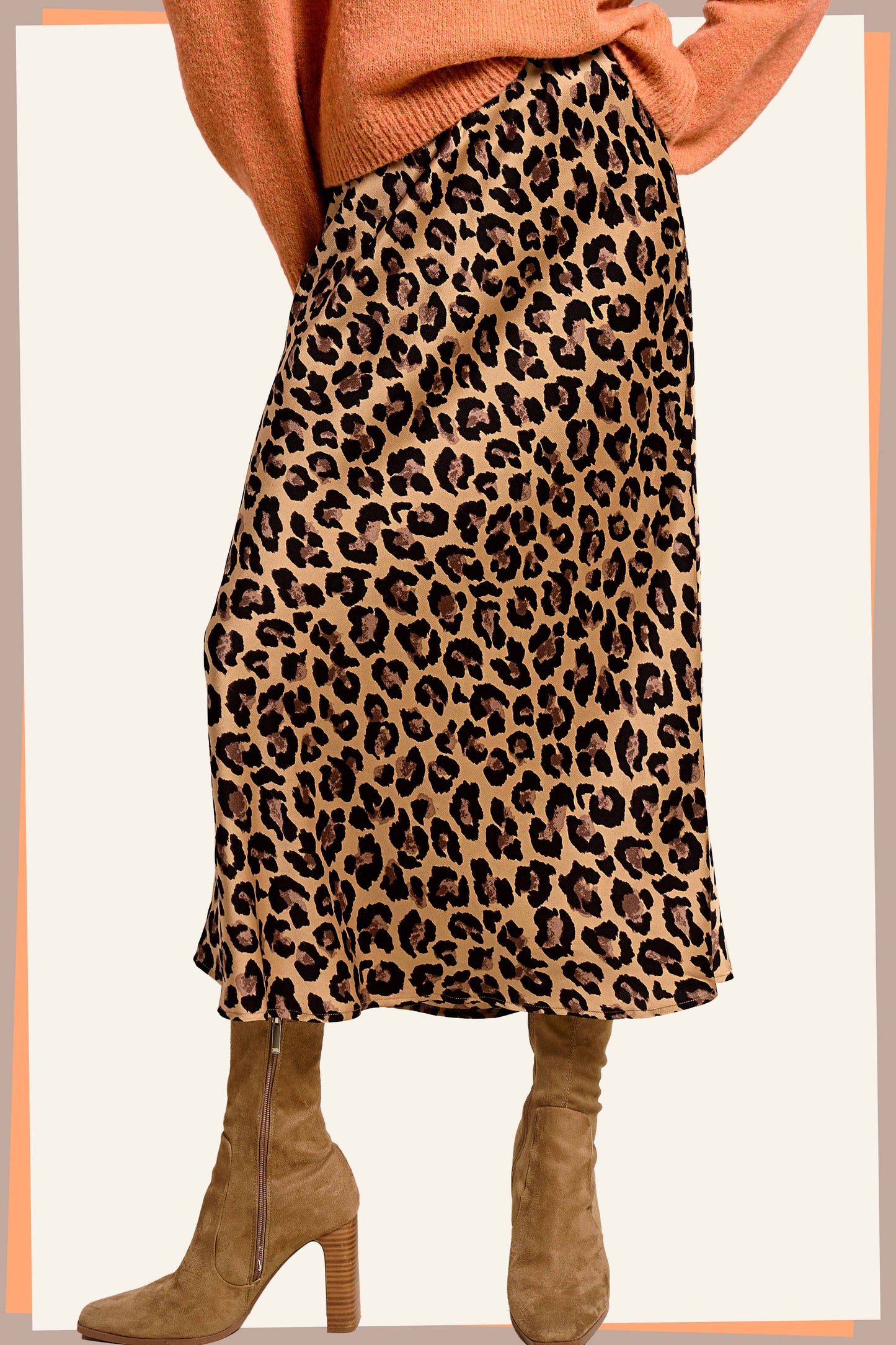 JDP4235-Leopard Dressy Satin Skirt Long Panel Skirt