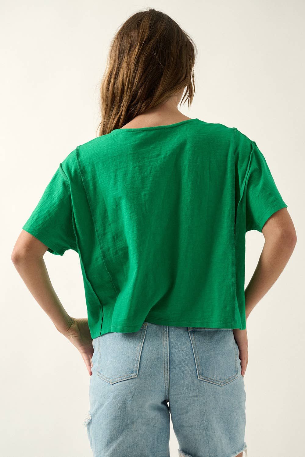 Easy Fit Mineral-Wash Exposed Seam Slub Knit Shirt