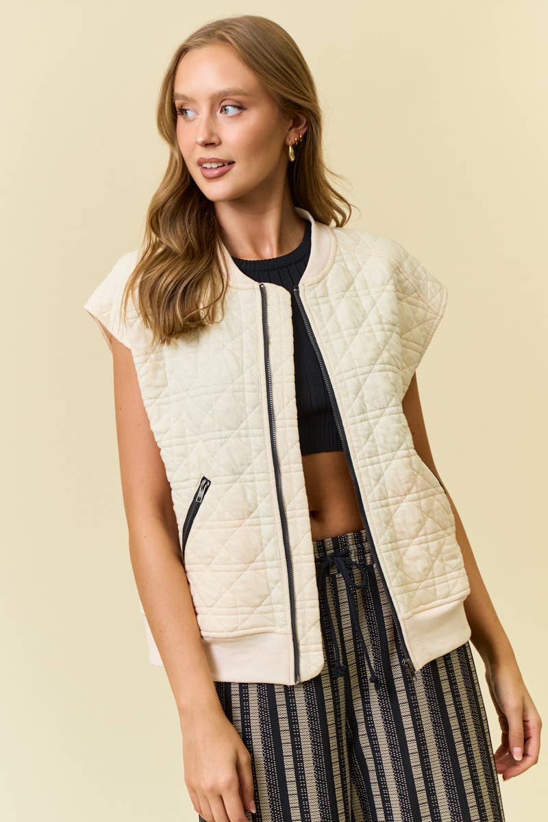 QUILTED JERSEY ZIP UP VEST - 10758J