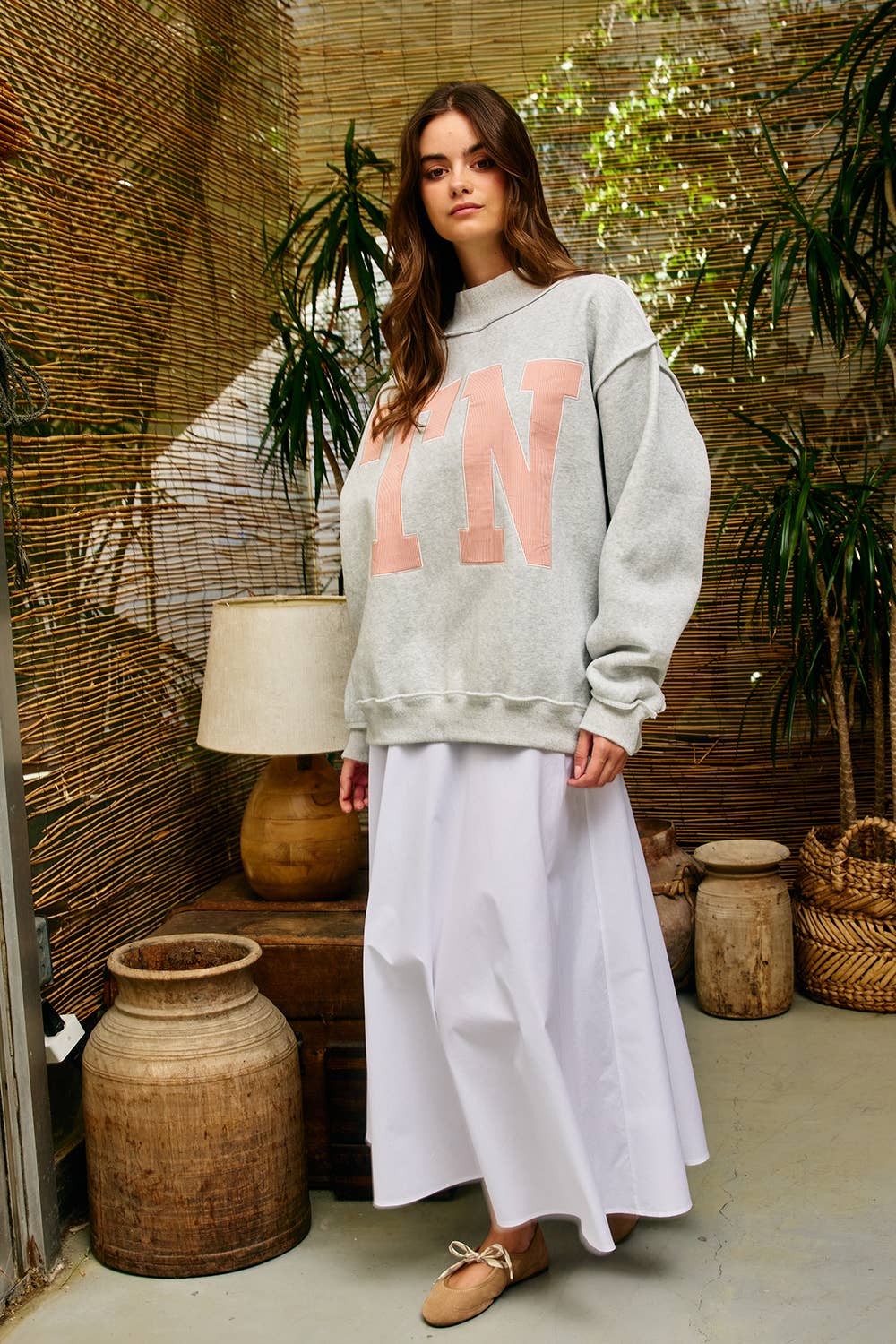 BUCKETLIST INC - IT2594E-TN Stripe Embroidered "TN" Mock Neck Sweatshirt