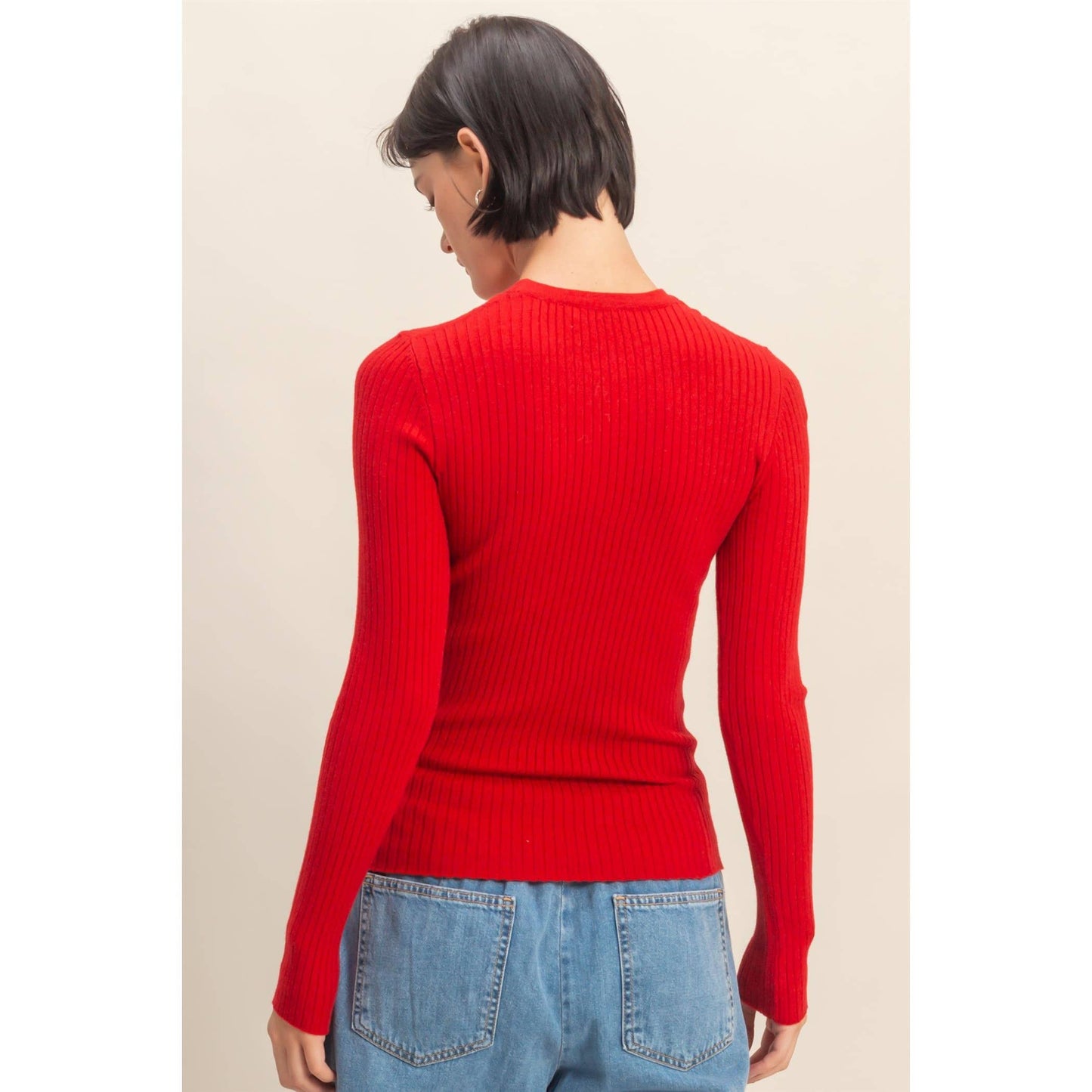 Ribbed Long Sleeve Knit Top