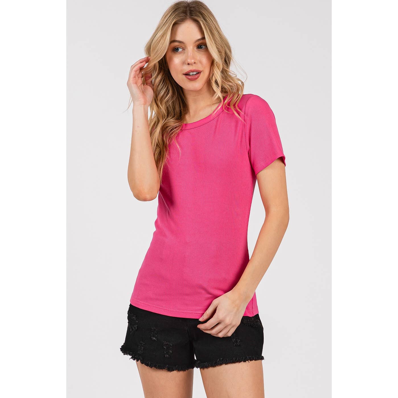 RIBBED ROUND NECK SHORT SLEEVE BASIC CLASSIC TEE