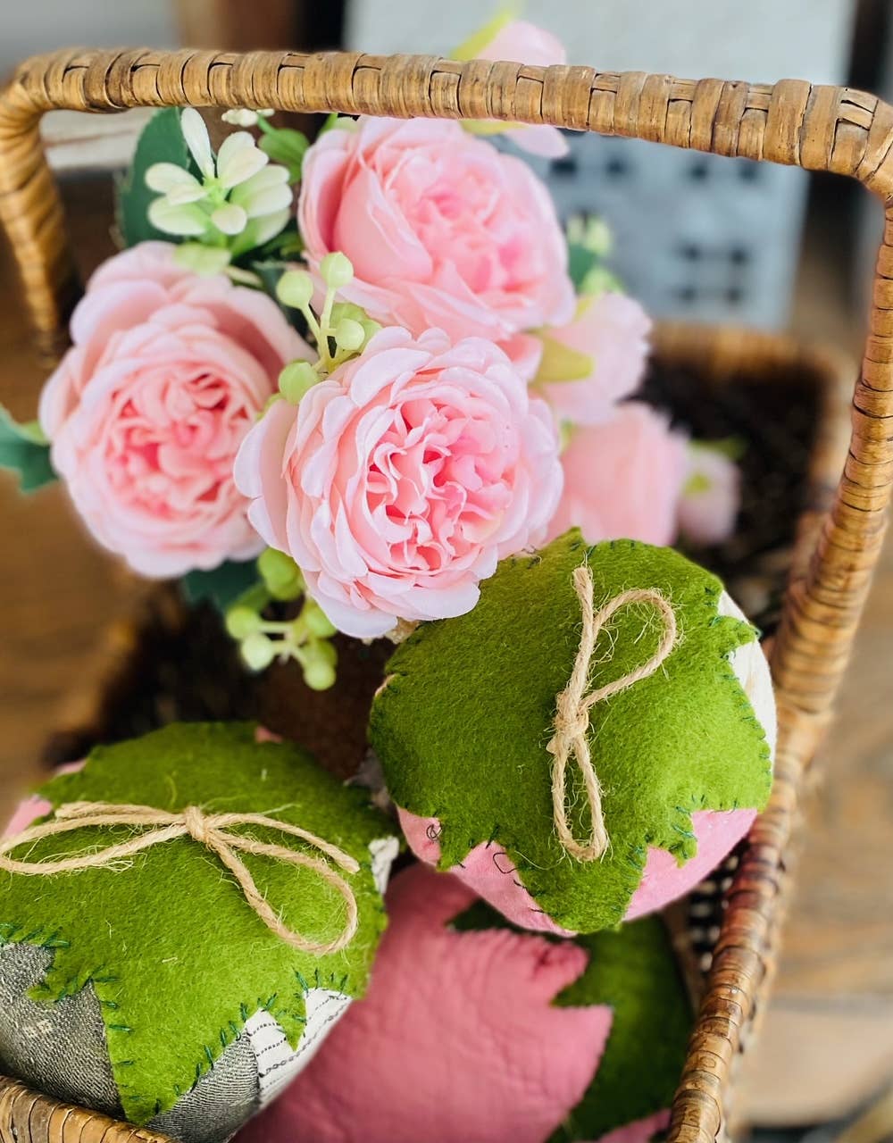 A Gnome on the Roam - Large handmade fabric vintage quilt strawberry bowl filler