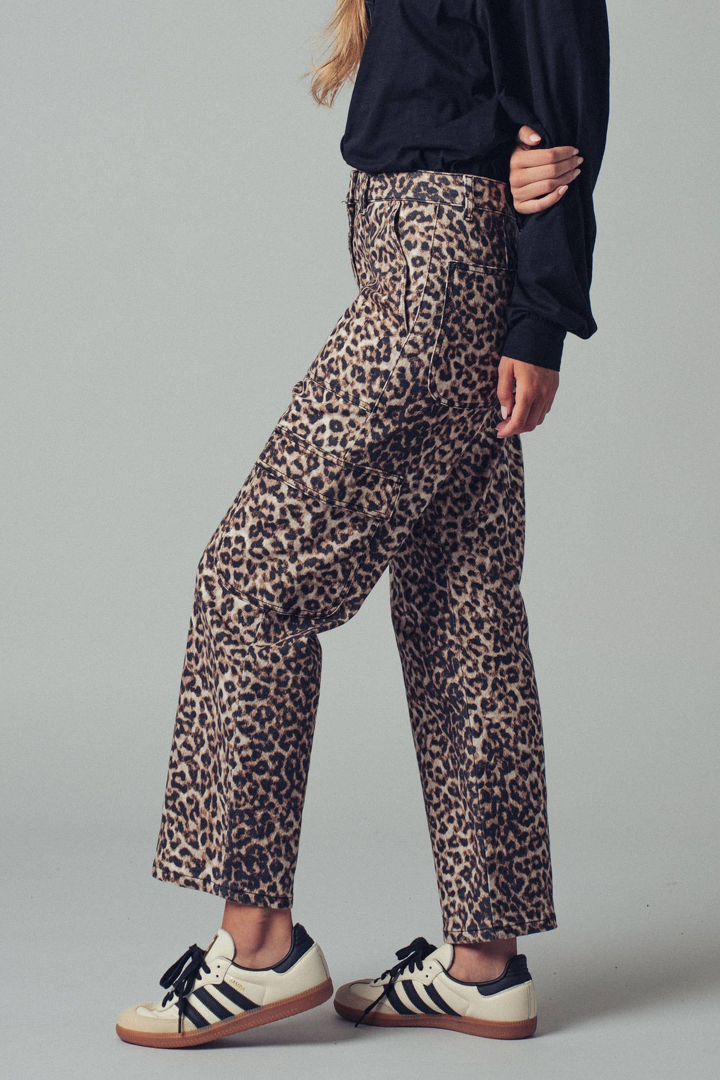 Leopard Print Cropped Cargo Pants
