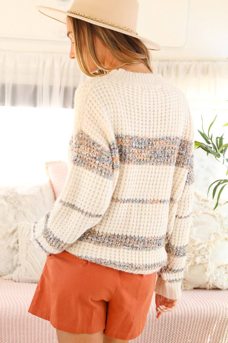 Tweed Color Block Round Neck Casual Knitted Sweater VT51540