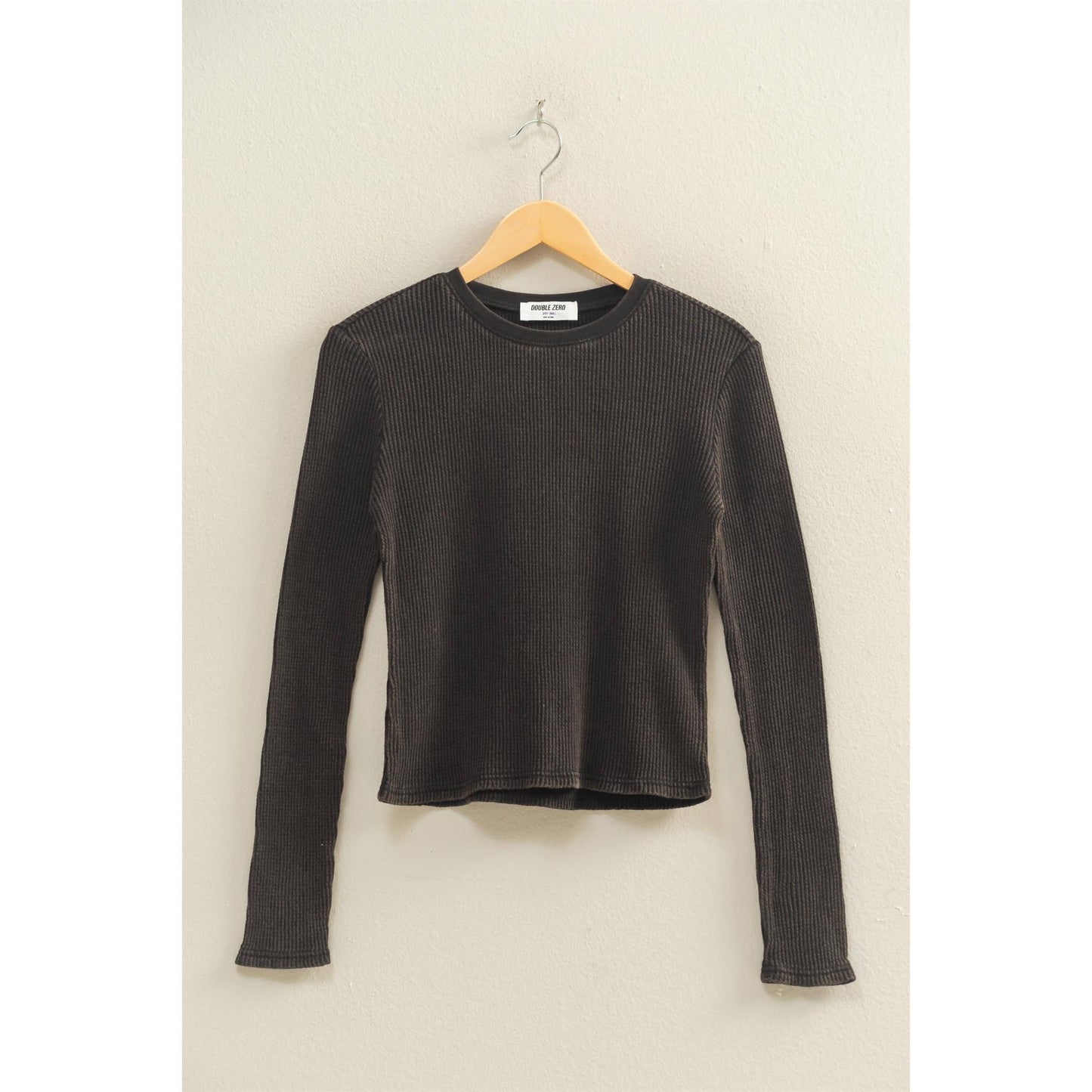 Mineral Wash Waffle Knit Long Sleeve Top