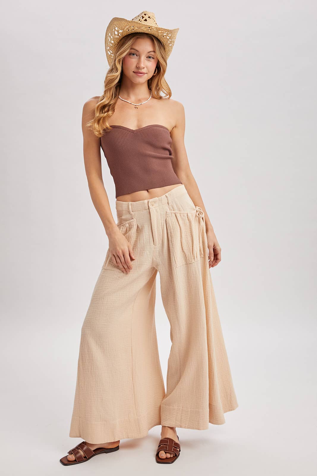 Bluivy - DRAWSTRING PATCH POCKETS WIDE LEG PANTS