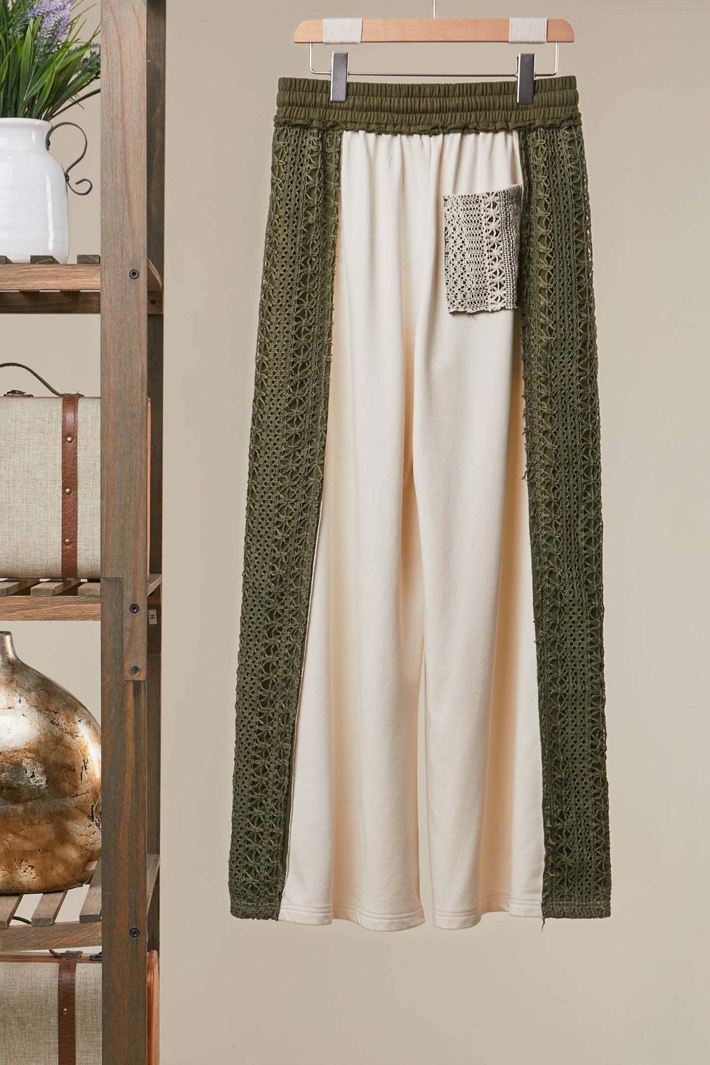 Mello. - Lace Accents Patchwork Maxi Pants