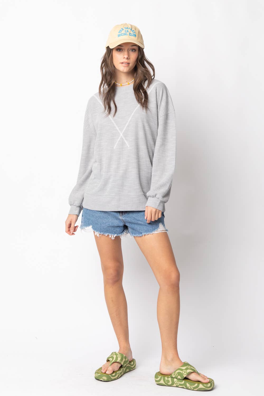 VERY J - NT10897-Ribbed Knit V Stitch Top