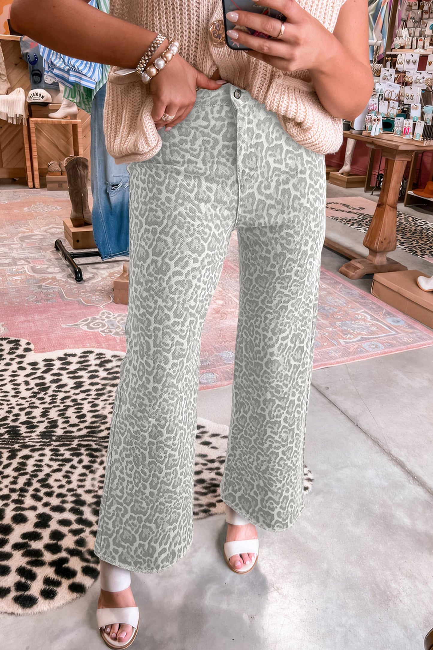 66 Western Leopard Love Edge Wide Leg High Waist Jeans