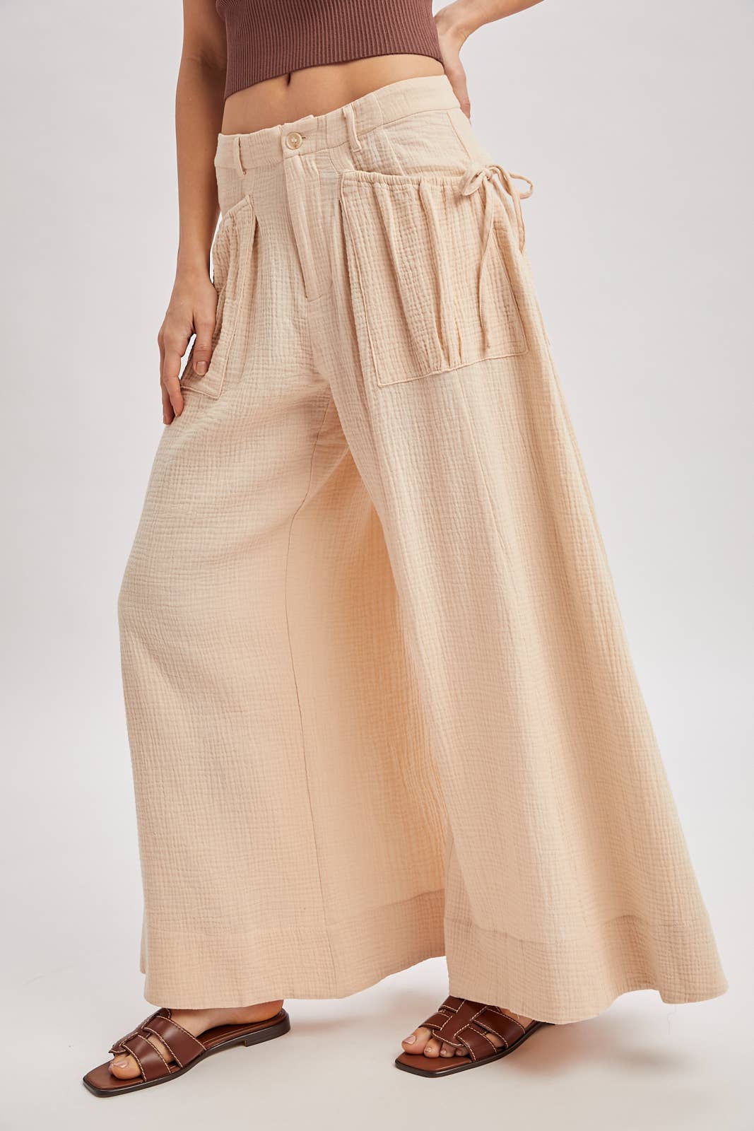 Bluivy - DRAWSTRING PATCH POCKETS WIDE LEG PANTS