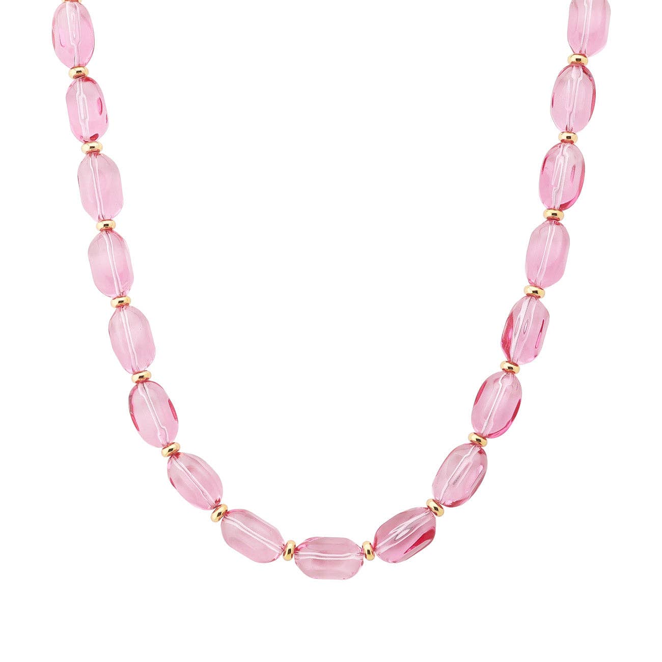 What's Hot - Pink Clear Crystal Rectangle Beaded 16"-18" Necklace