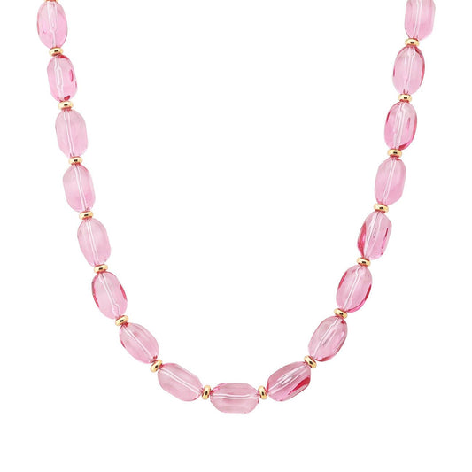What's Hot - Pink Clear Crystal Rectangle Beaded 16"-18" Necklace