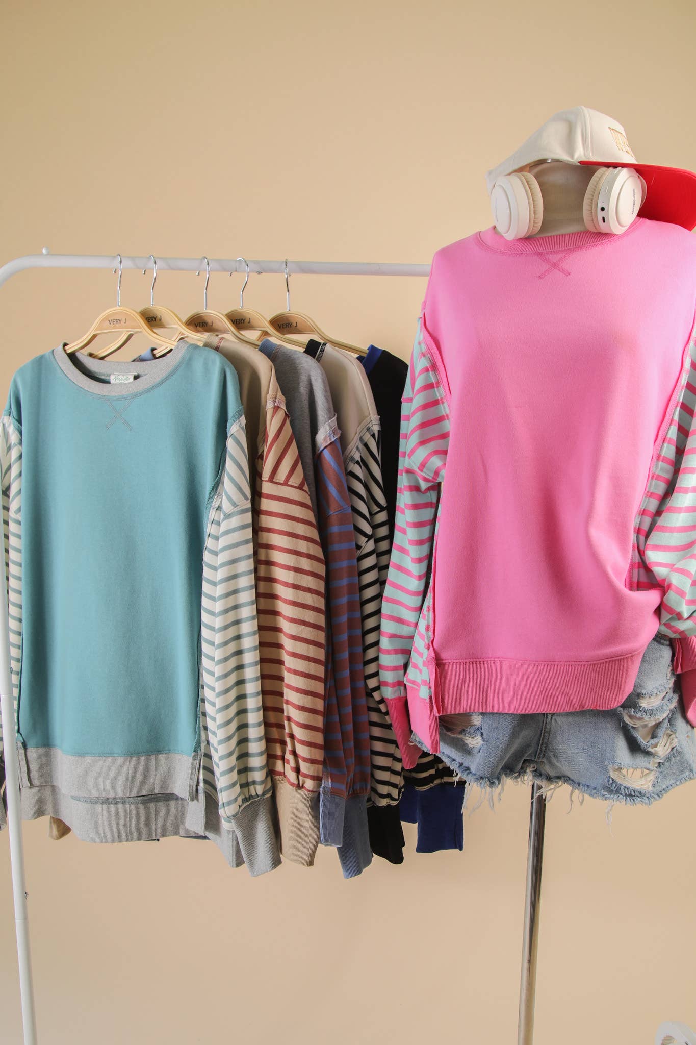 NT12221-Oversized Striped Casual Knit Top