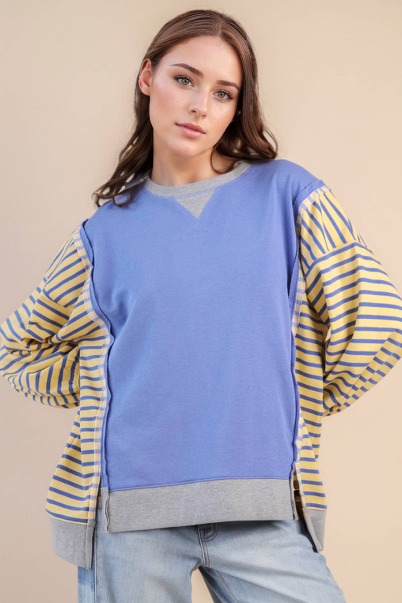 NT12221-Oversized Striped Casual Knit Top
