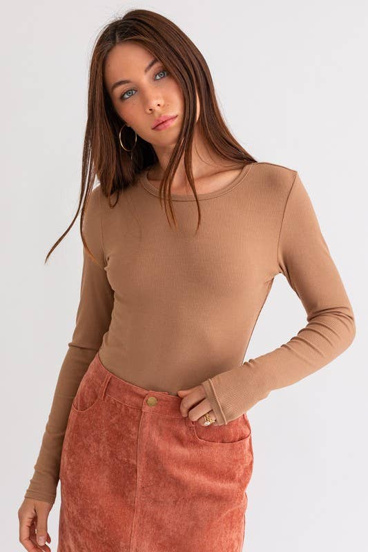 LONG SLEEVE ROUND NECK RIBBED BODYSUIT