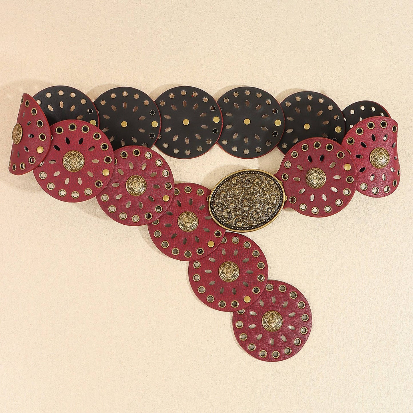 JOSSLYN by wall to wall - Studded Oval Disc Snap Y Shape Punk Belt | 40BT658