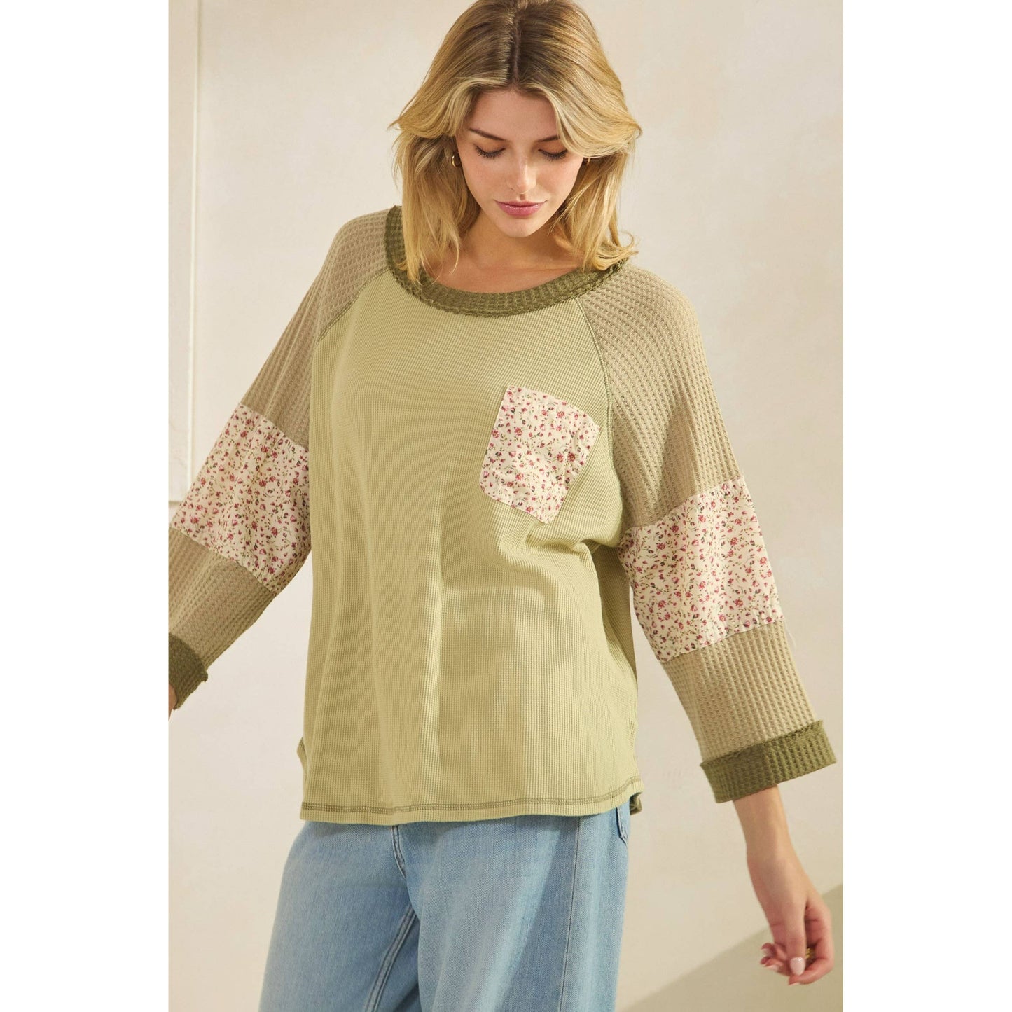 BLOSSOM PATCHWORK WAFFLE TOP (ST7886)