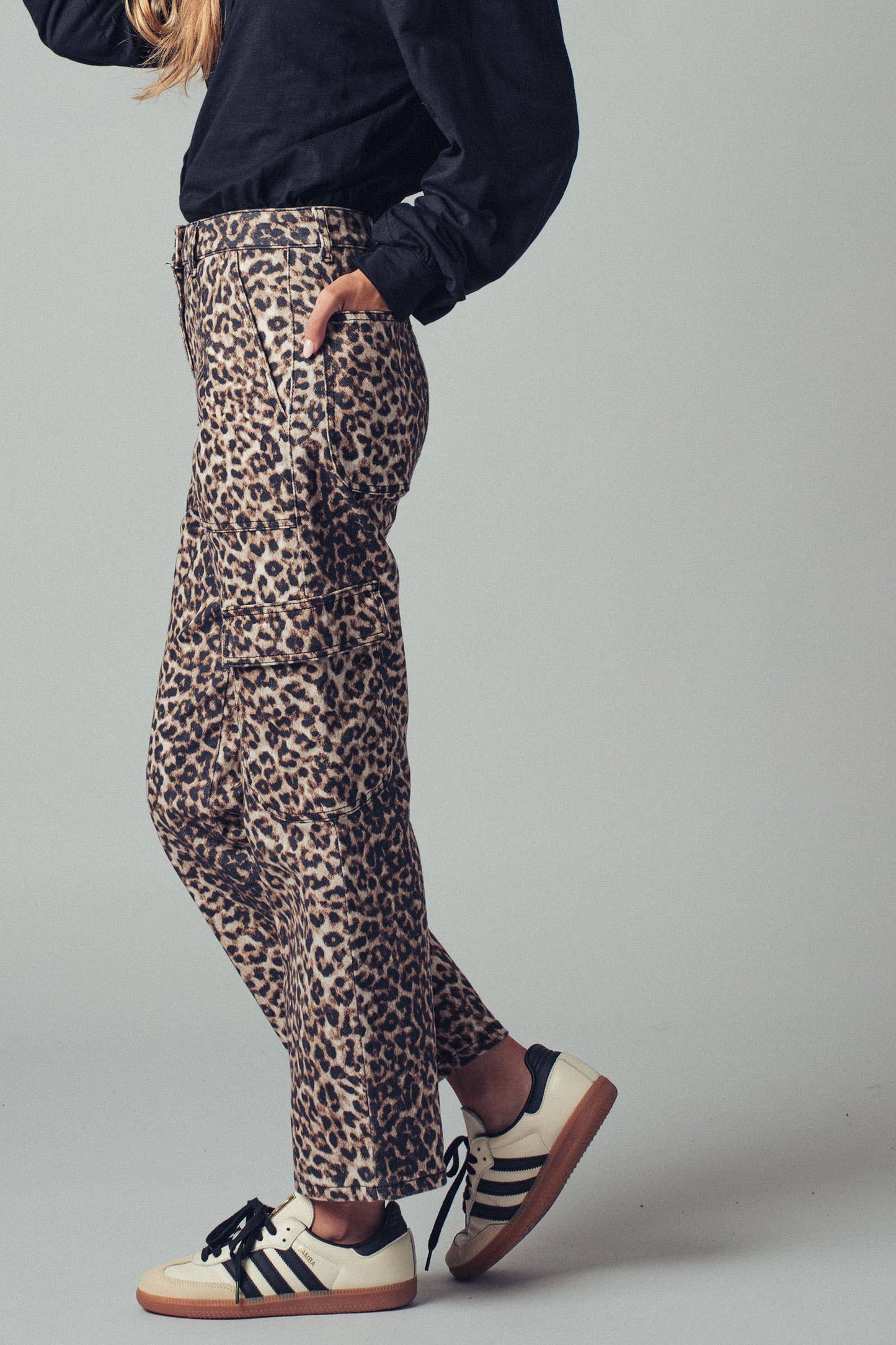 Leopard Print Cropped Cargo Pants