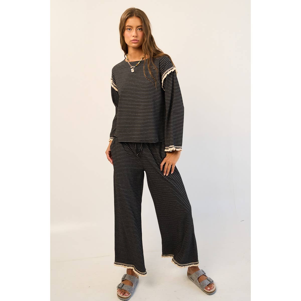 The GREii - Striped Ruffle Knit Long Sleeve