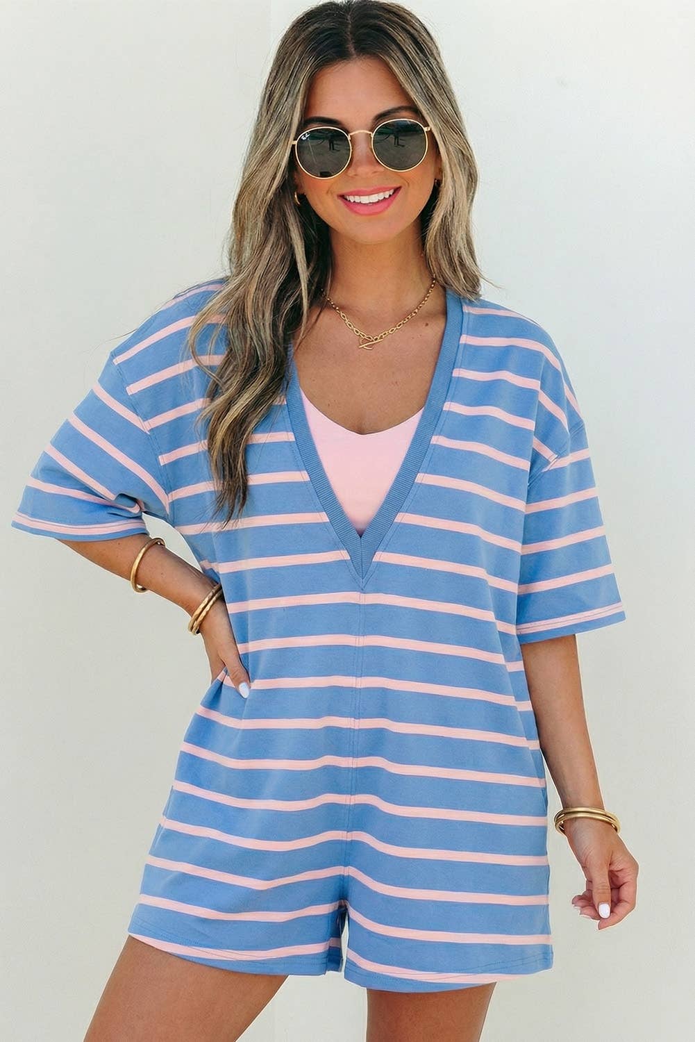 Stripe VNeck Loose Fit Romper