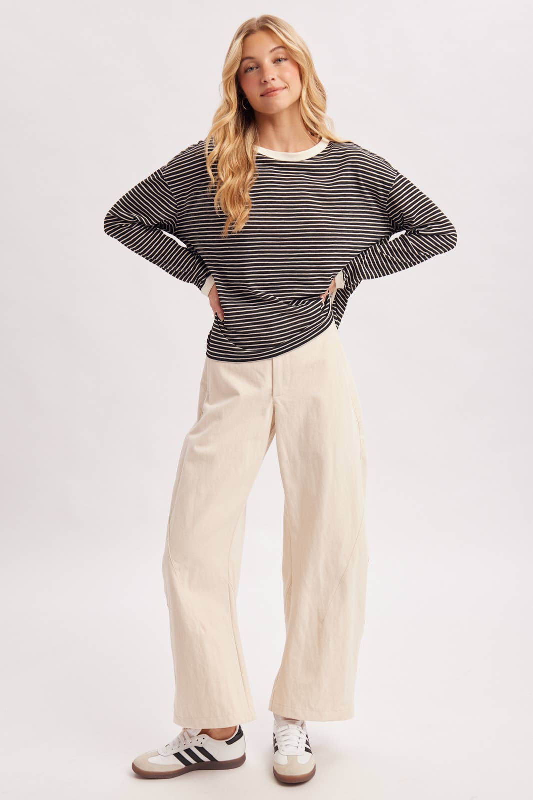 OVERSIZED BOXY STRIPED KNIT LONG SLEEVE TOP