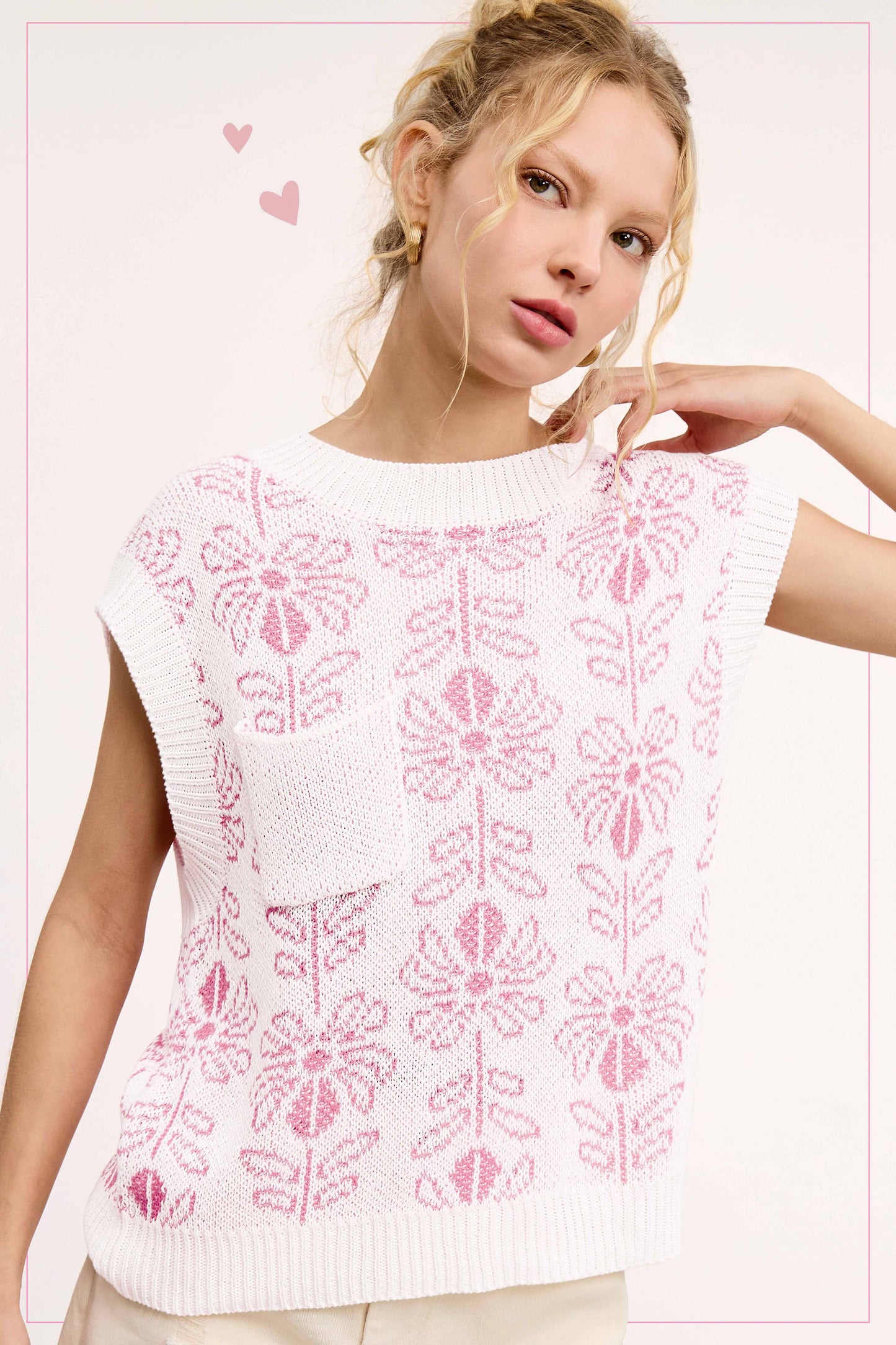 MCS3587-Floral Pattern Sleeveless Sweater Vest Top