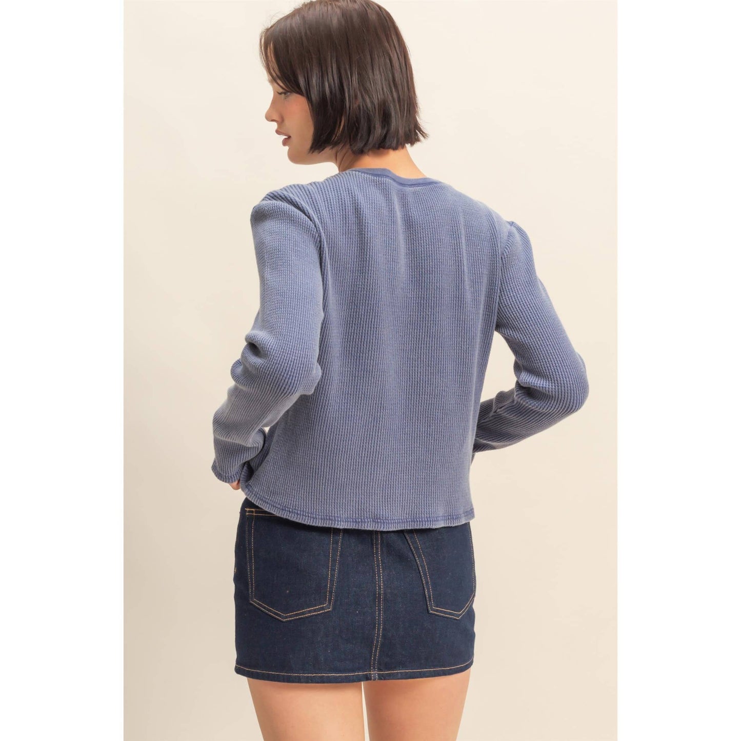 Mineral Wash Waffle Knit Long Sleeve Top