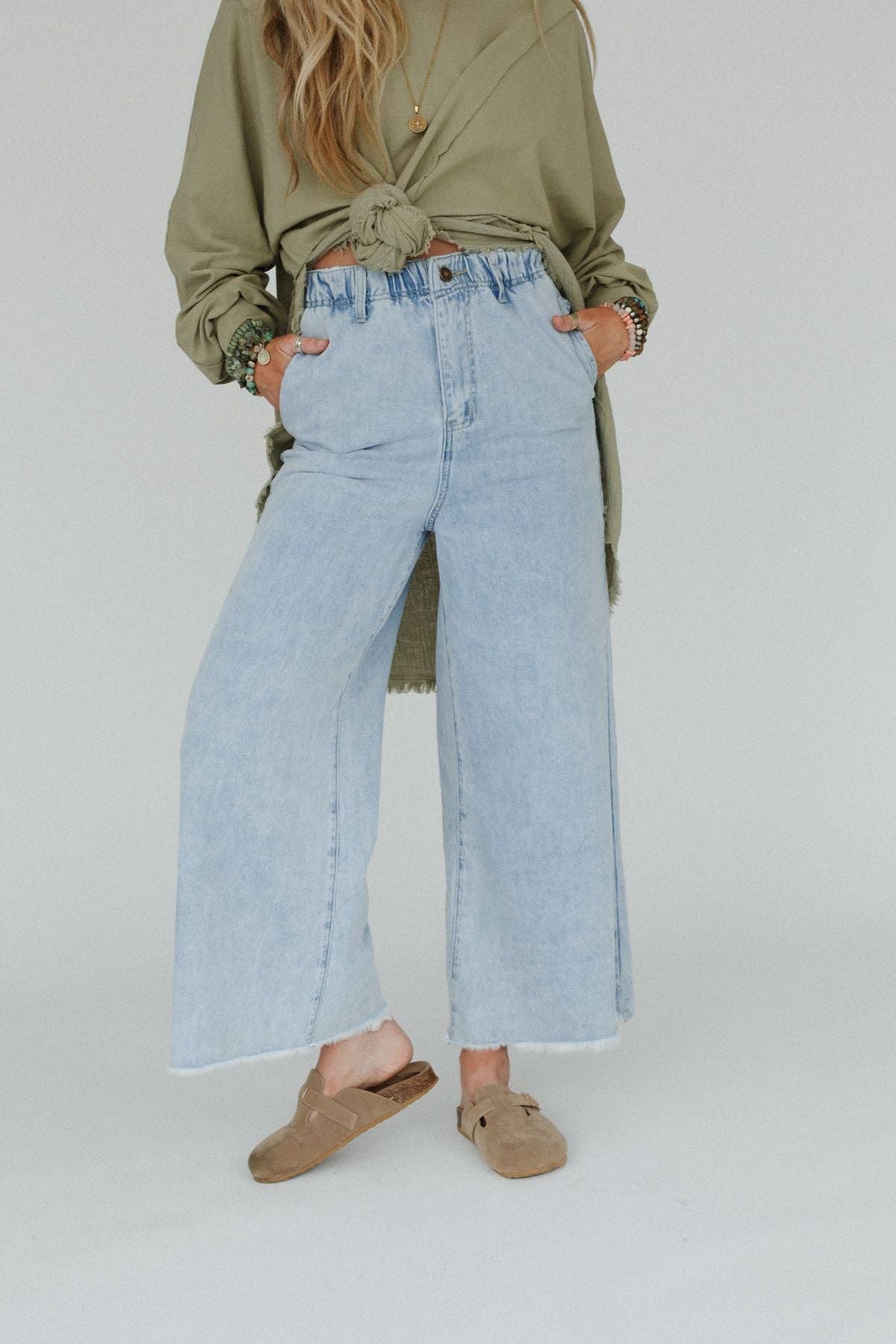 Three Bird Nest - Simply You Wide Leg Jeans - Light Wash