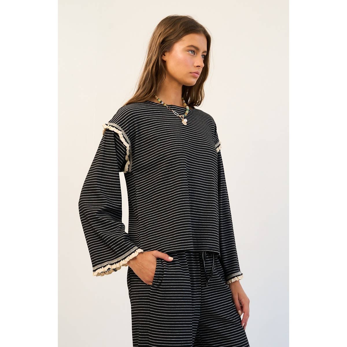 The GREii - Striped Ruffle Knit Long Sleeve
