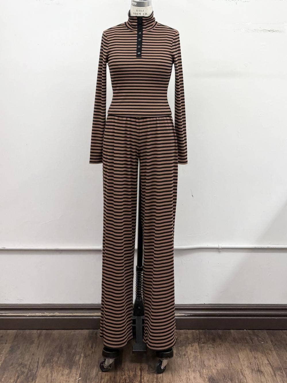 Mock Neck Henley Lounge Set-Striped