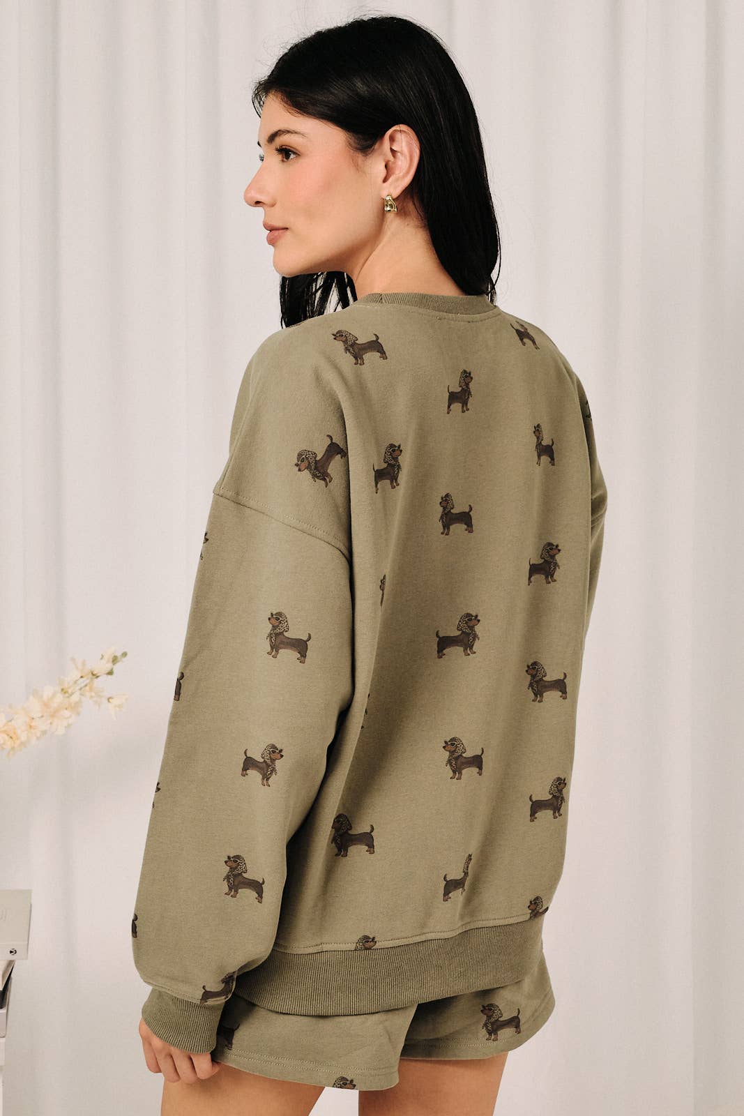 ROUND NECK LONG SLEEVE WEENIE ALL OVER PRINT SWEATSHIRT