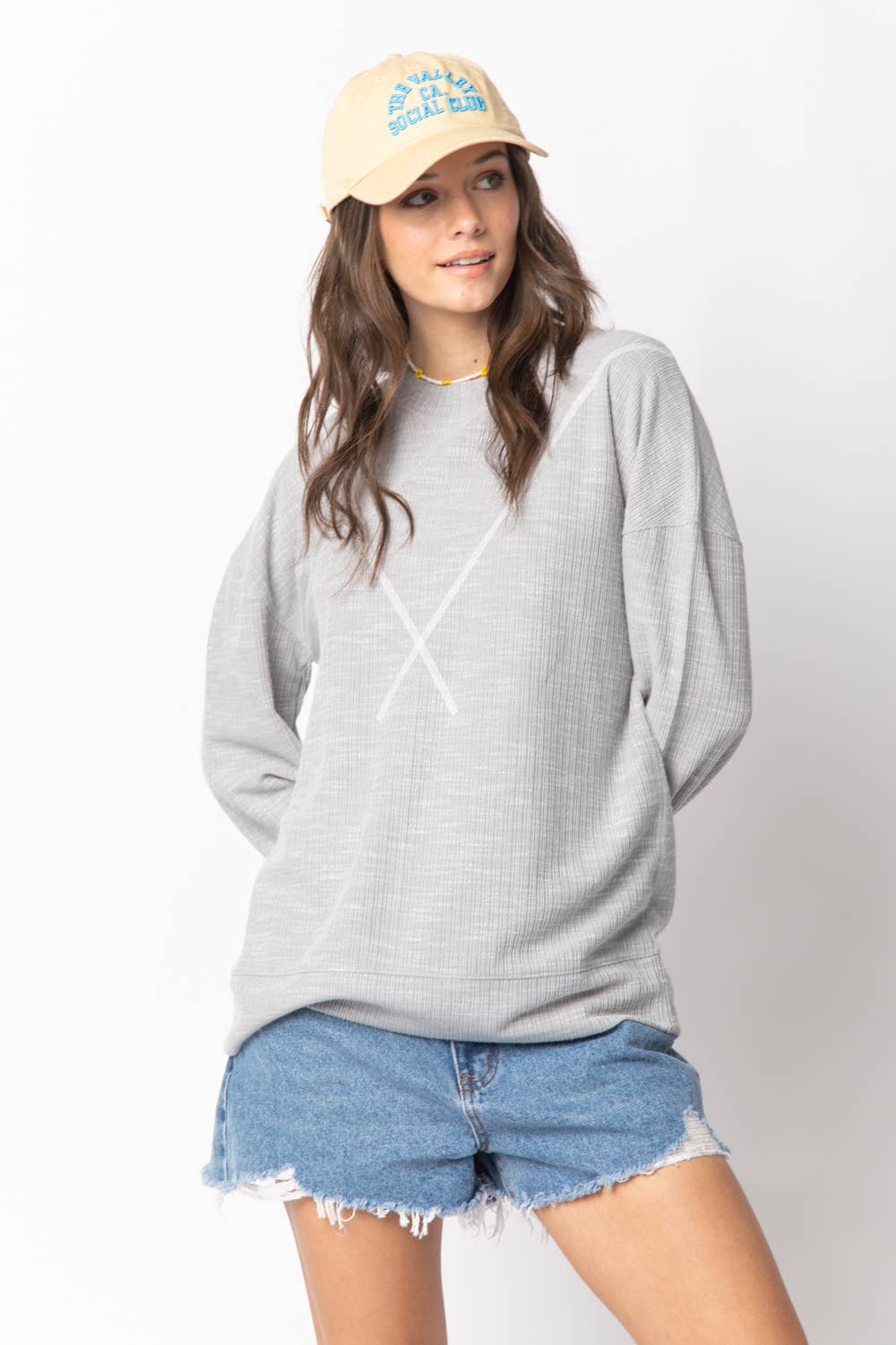 VERY J - NT10897-Ribbed Knit V Stitch Top