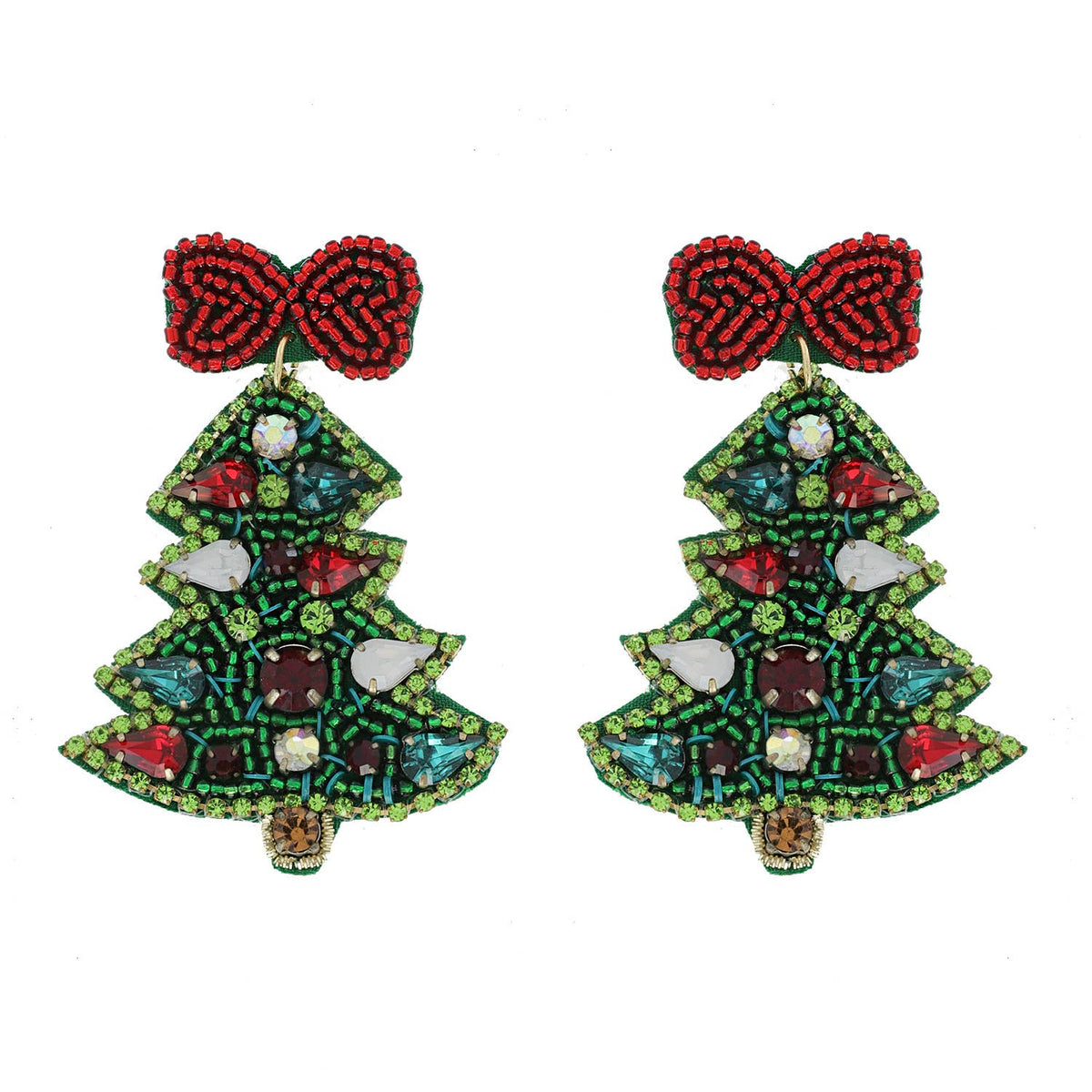 SP Sophia Collection - Jeweled Christmas Tree Beaded Embroidery Earrings