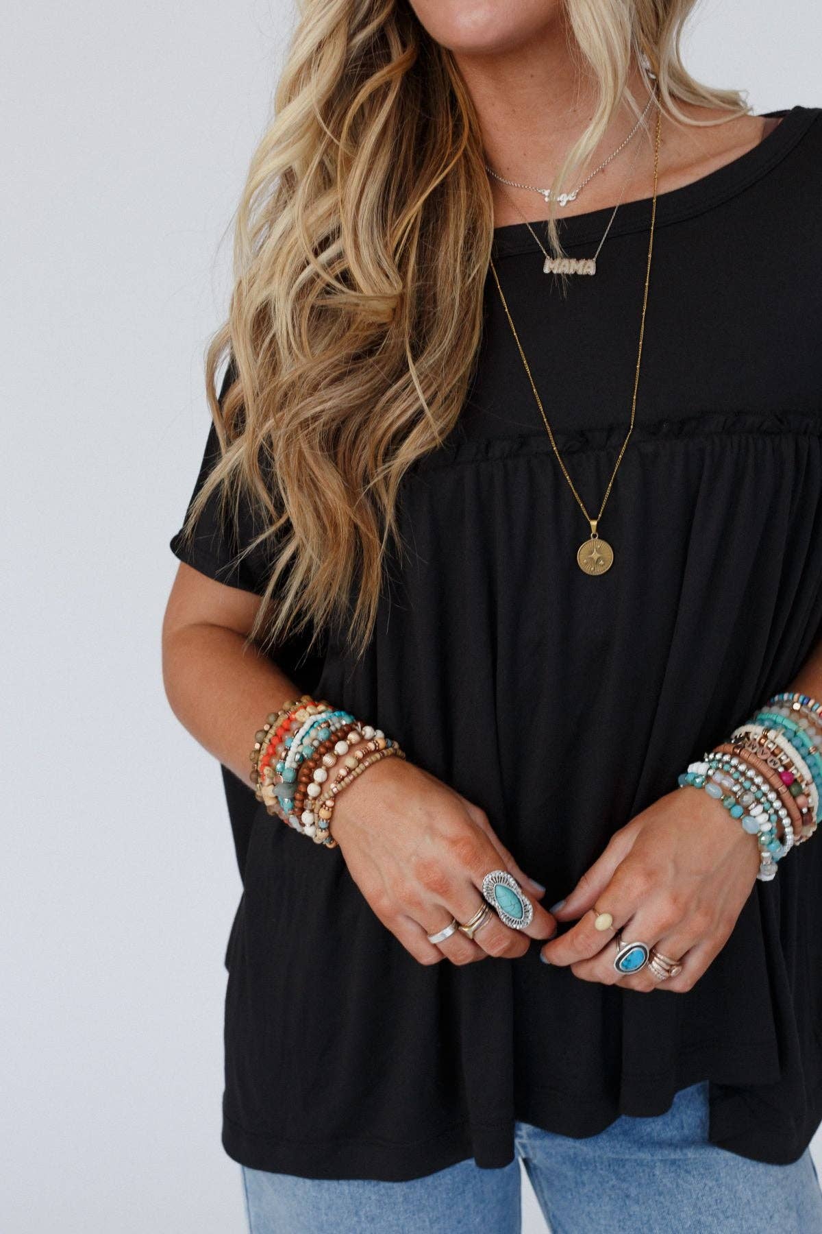 Three Bird Nest - Sunday Morning Babydoll Top - Black