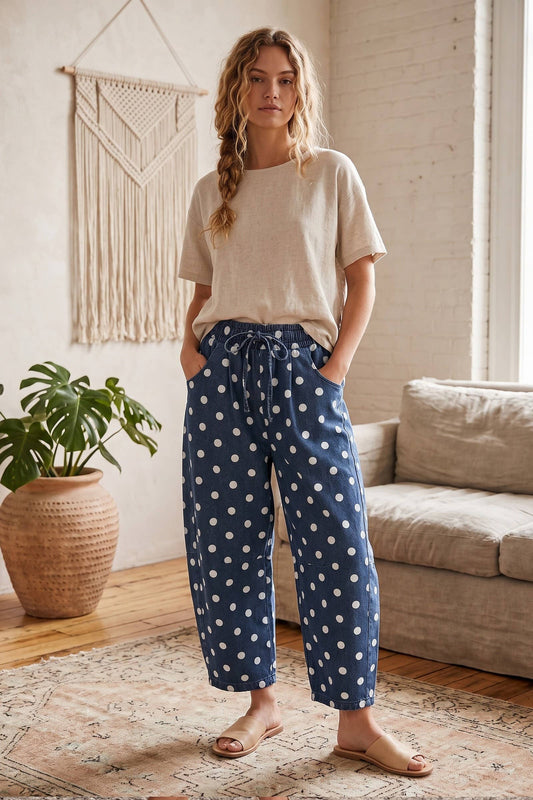 Denim Barrel Pants with dots