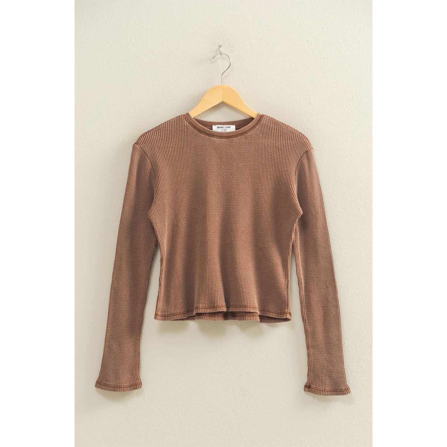 Mineral Wash Waffle Knit Long Sleeve Top