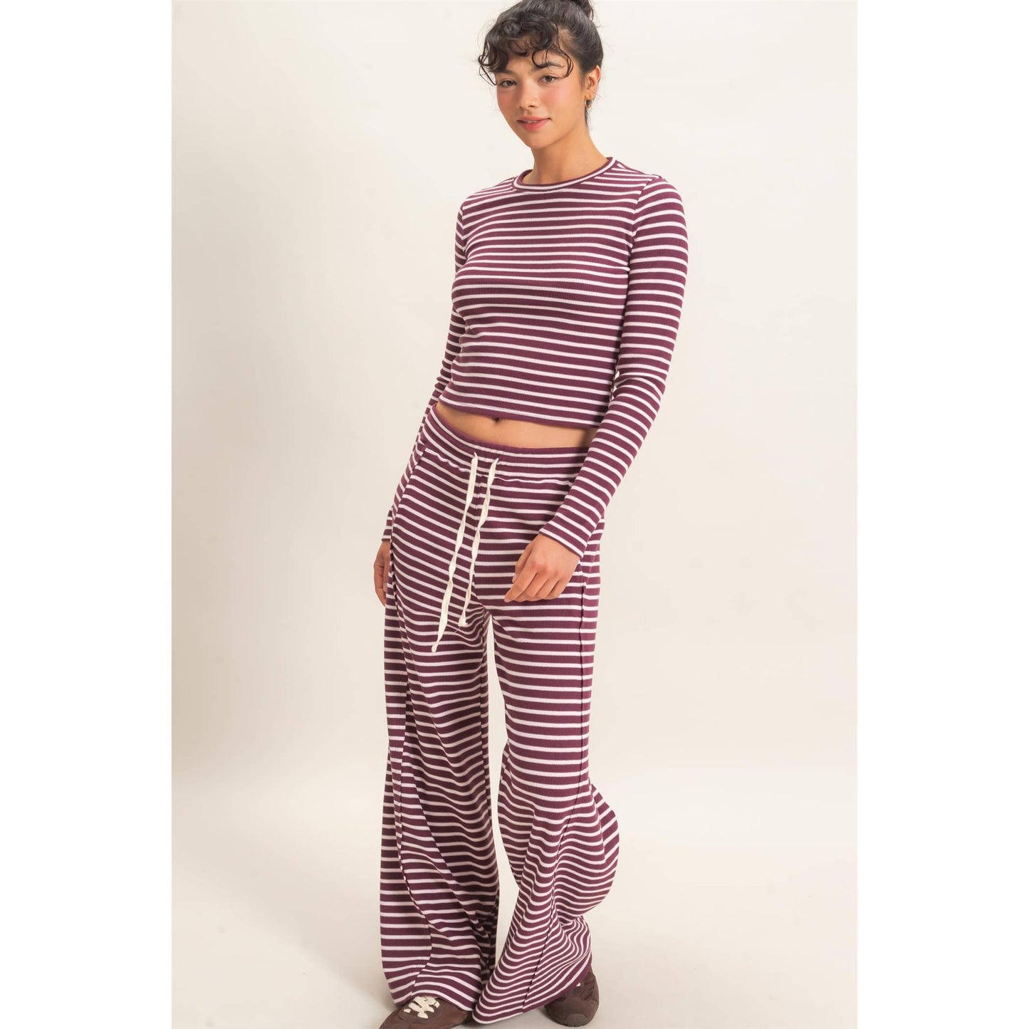 Striped Waffle Long Sleeve Set