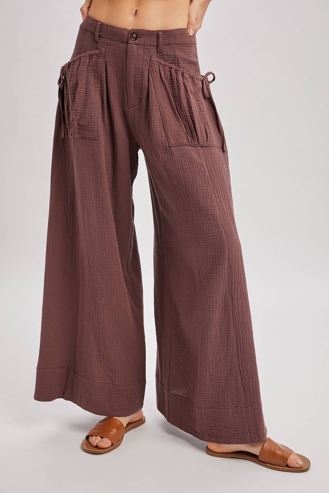 Bluivy - DRAWSTRING PATCH POCKETS WIDE LEG PANTS