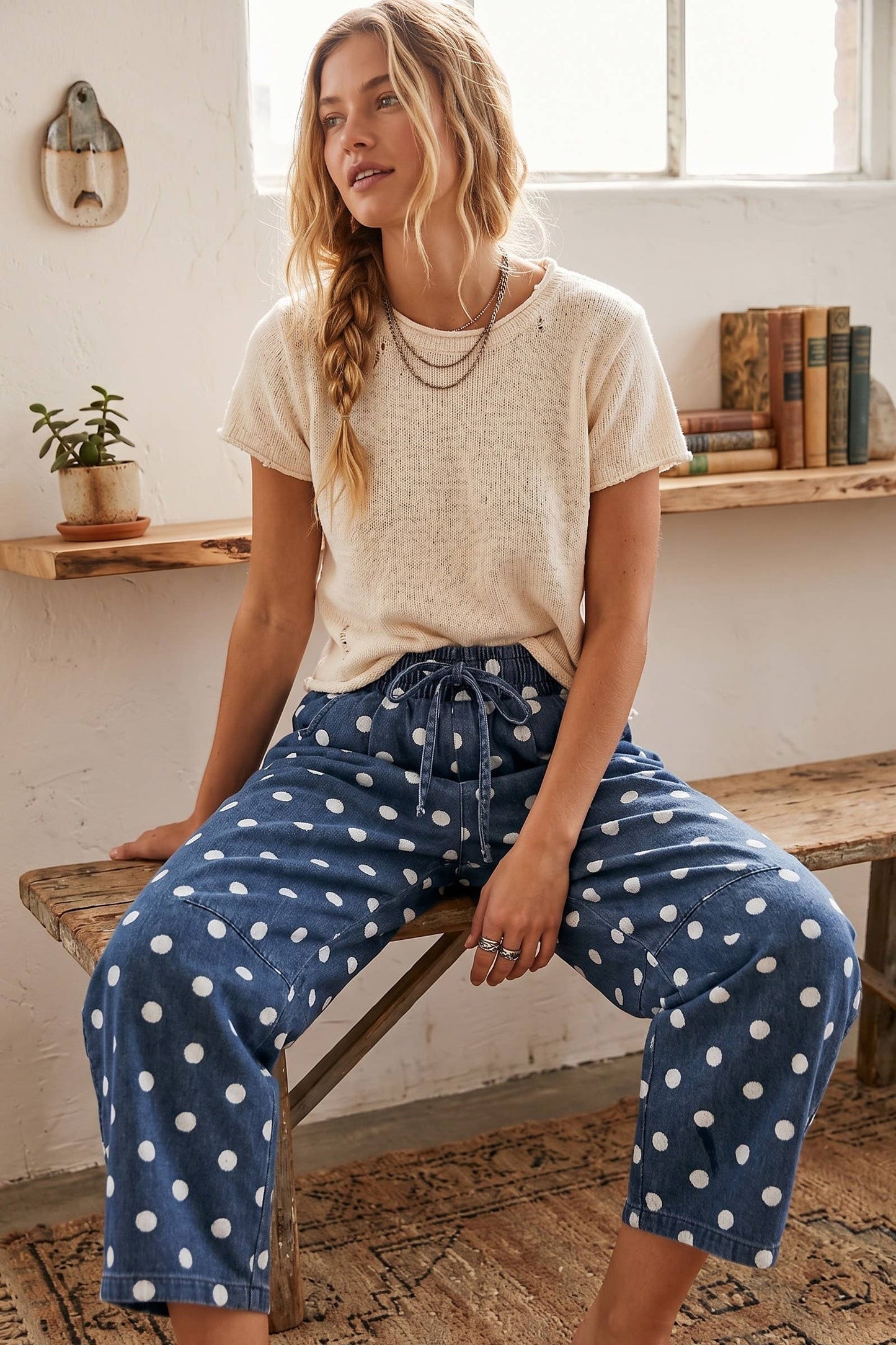 Denim Barrel Pants with dots