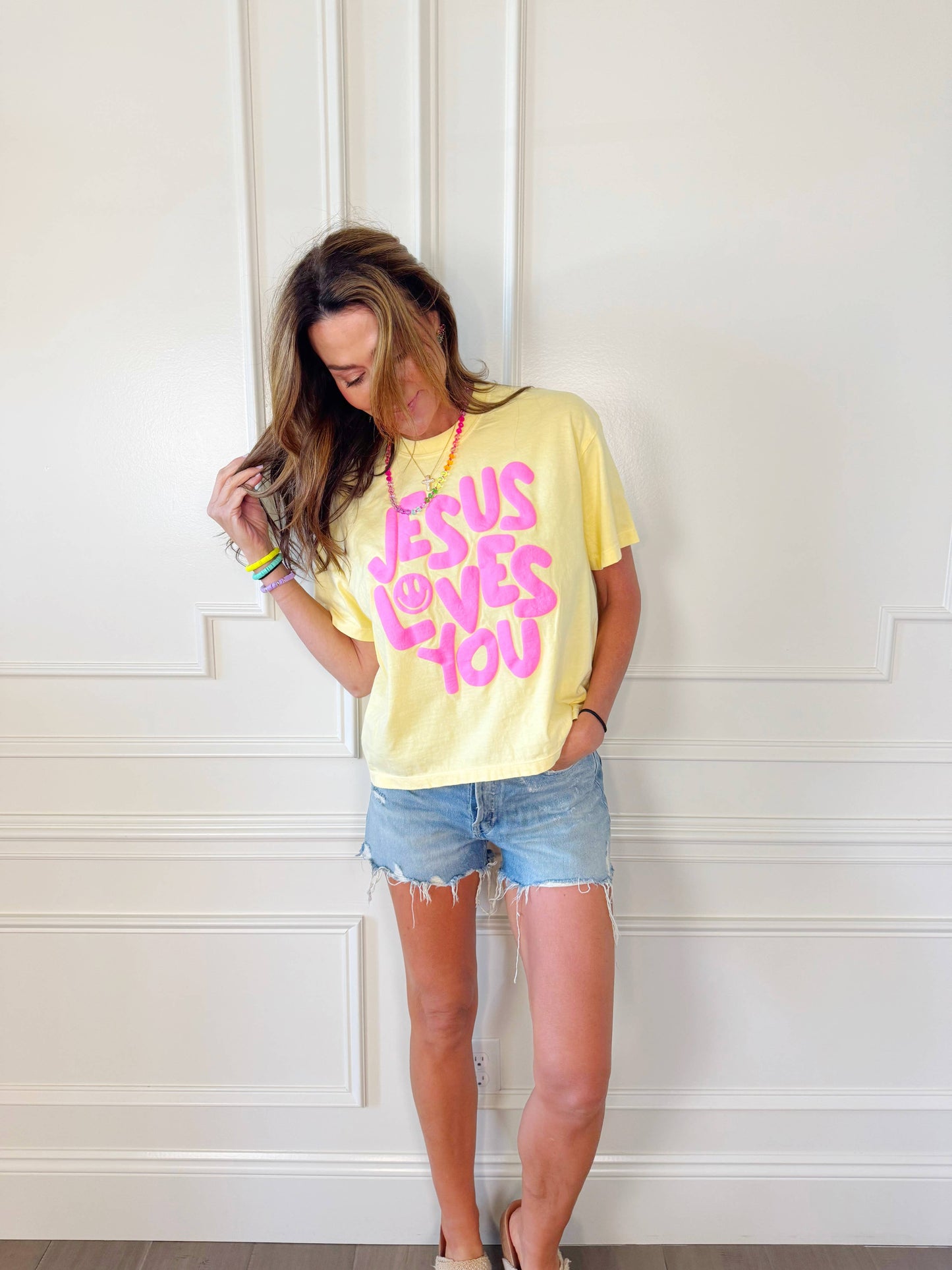 Poppy & Pine - Smiley Jesus Loves You Puff Cropped Tee